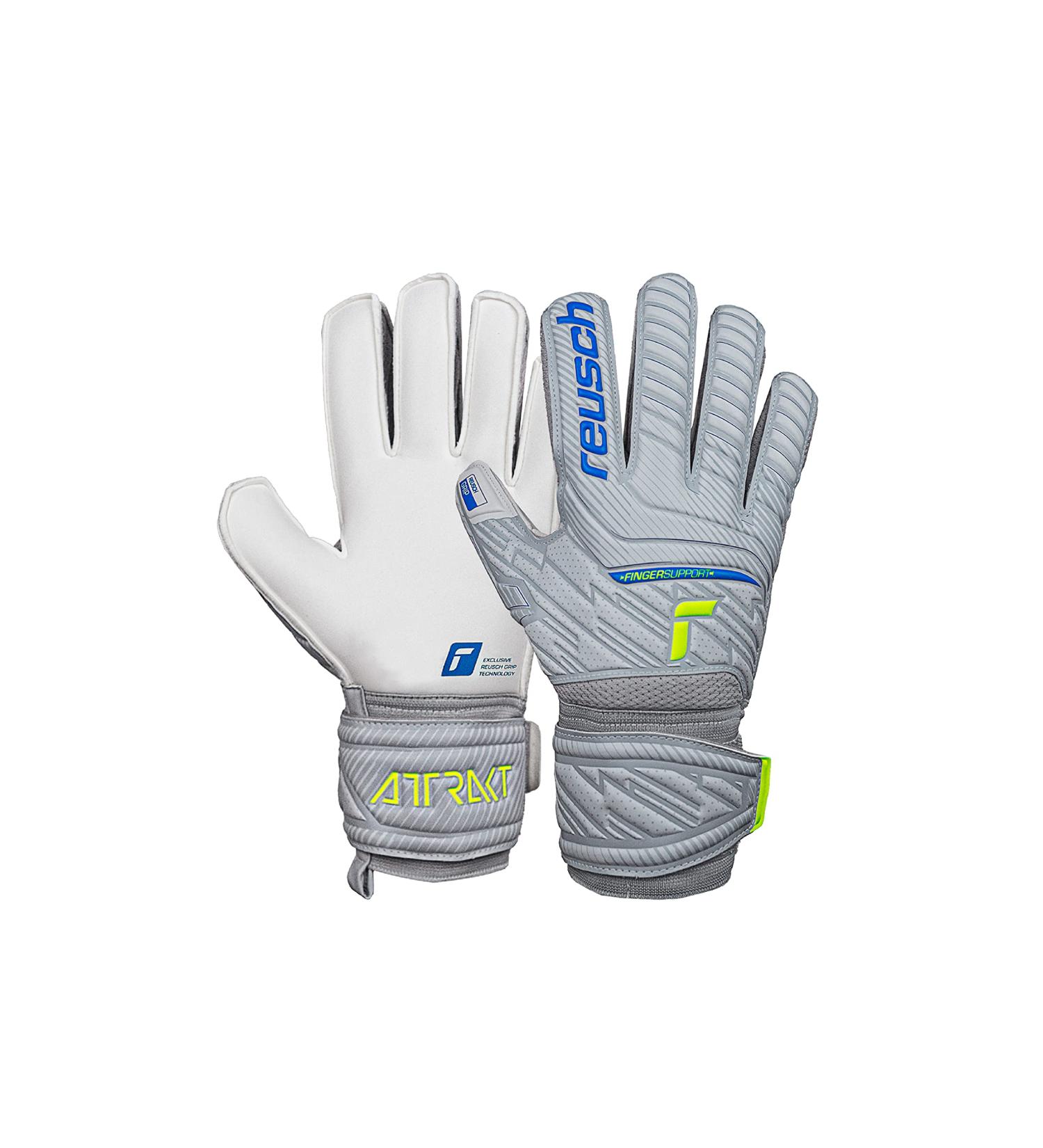 Reusch Men s Attract Finger Support Goalkeeper Gloves - Unisex Outer Seam Cut Grip Surface Light Gray-Blue-Yellow Adult Football Gloves with Finger Protection - Size 8 - Buy Online on SooperMarket.com