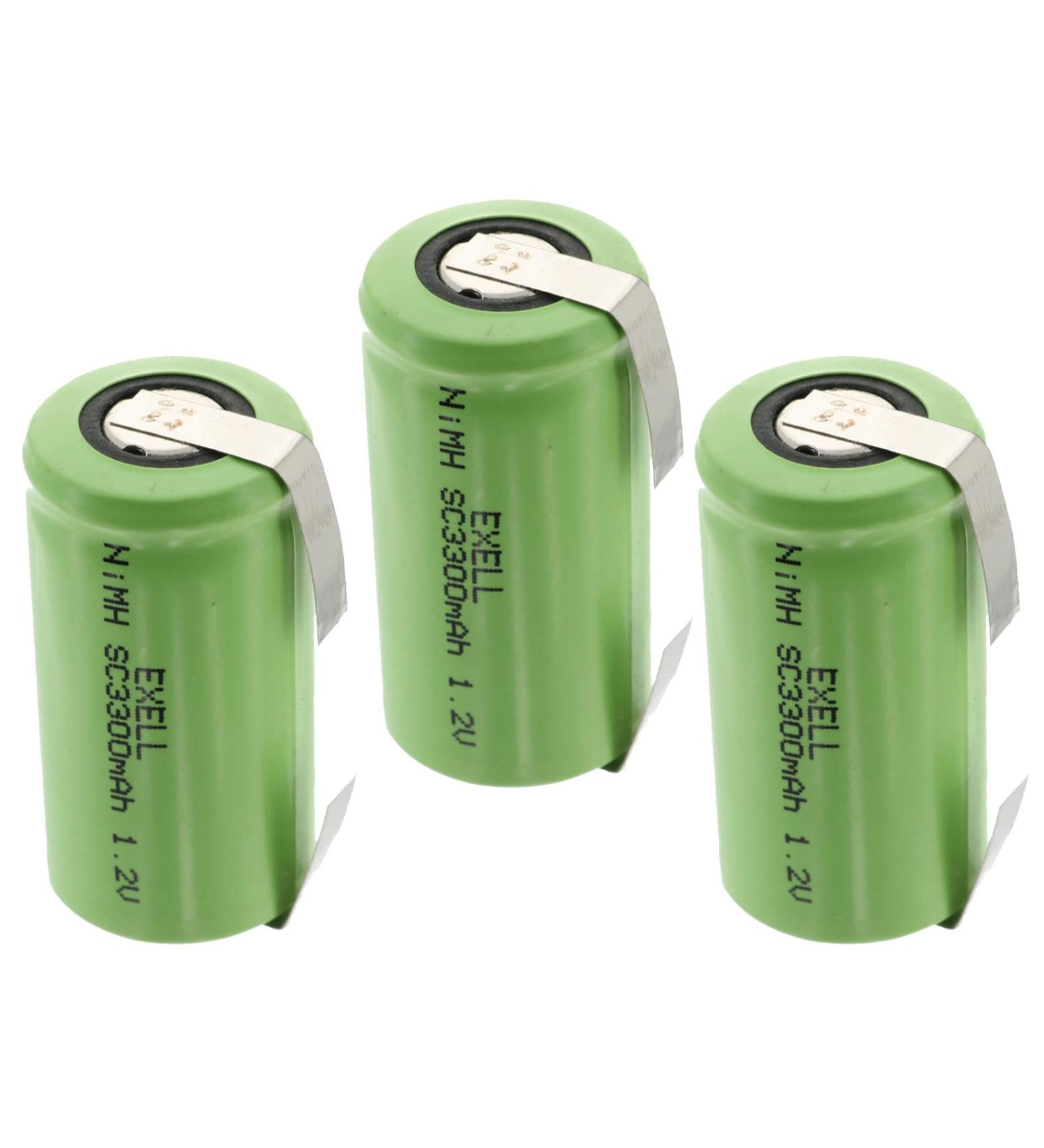 3x Exell 1.2V 3300mAh NiMH SubC Size Rechargeable Batteries w/Tabs use with high power static applications (Telecoms UPS and Smart grid) radio controlled devices electric tools electric mopeds