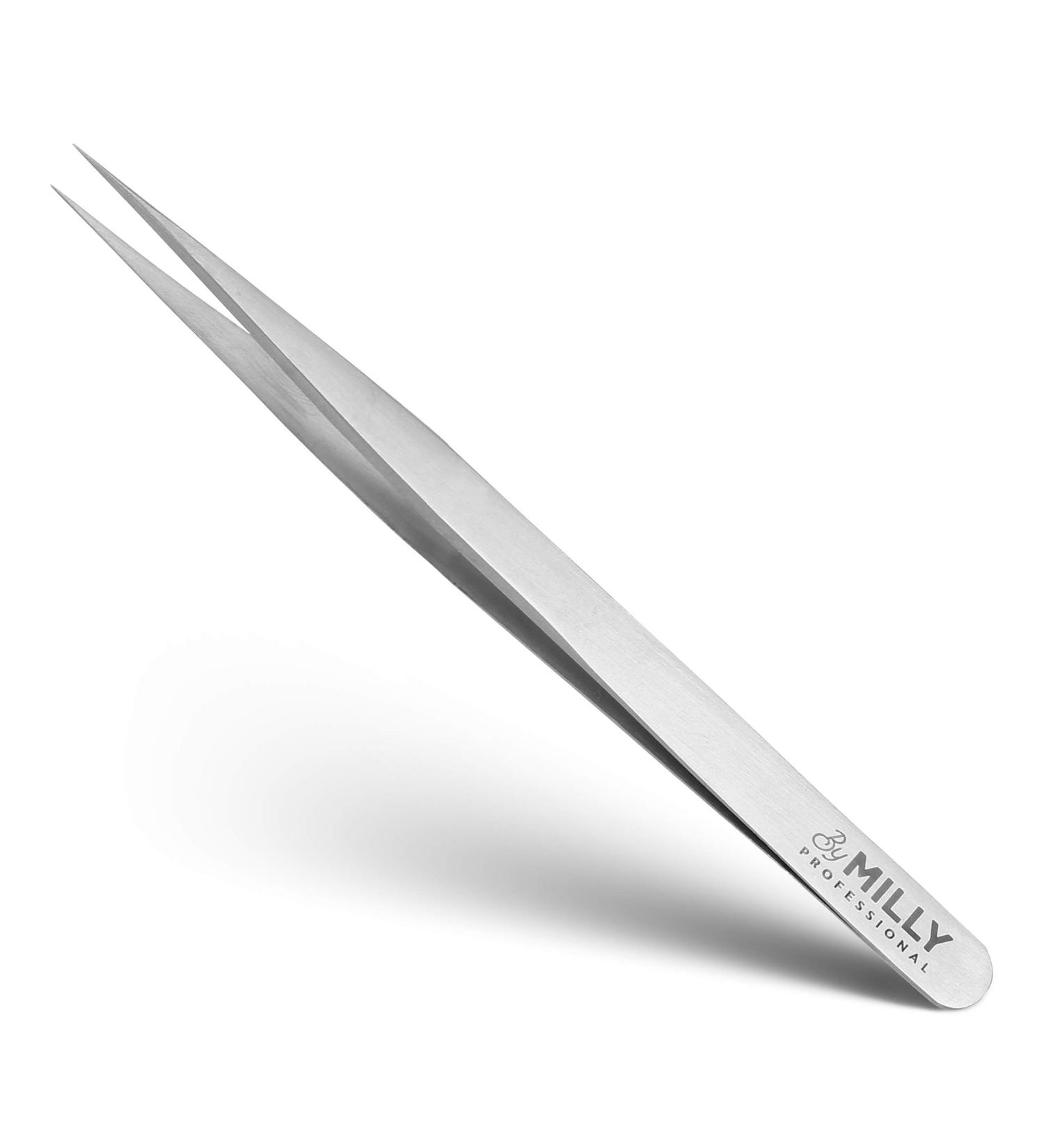 MILLY Professional Series Straight Lash Eyelash Extension Tweezers - Titanium Coated Stainless Steel - Precision Pointed Tip - 14 cm - Buy Online on SooperMarket.com