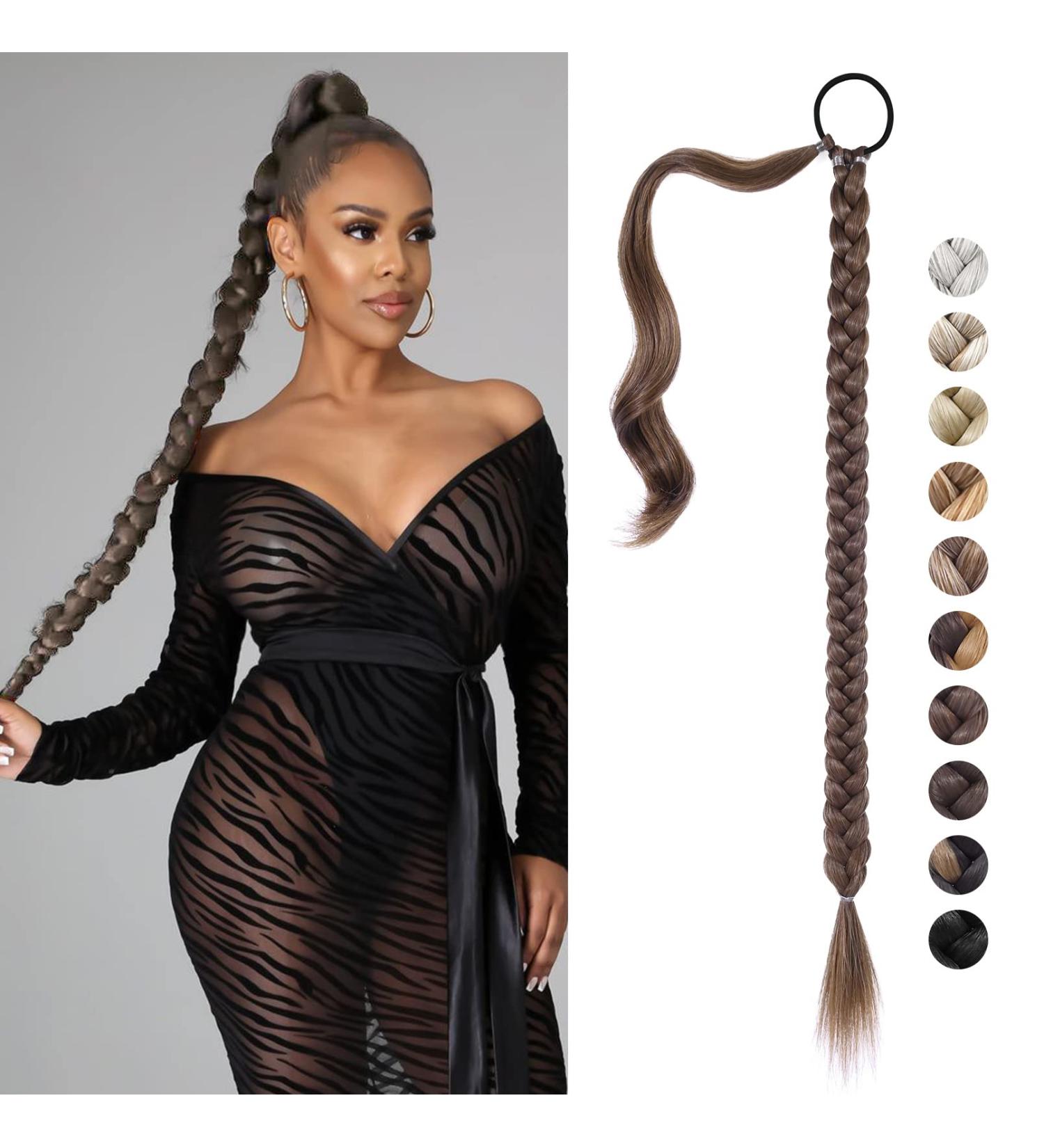 REECHO DIY Braid Ponytail Extension - Long Straight Synthetic Hairpiece, Wrap Around Ponytail for Women - Ginger Brown 26 Inch - Buy Online on SooperMarket.com