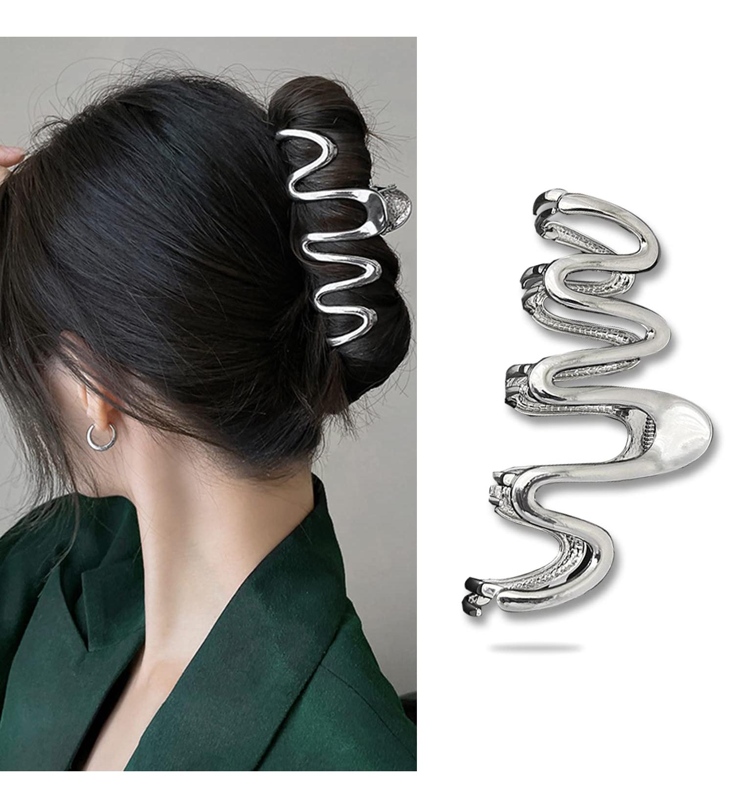 Silver Geometric Wave Hair Claw for Women - Metal Hair Clip Barrette Hairpin Accessory - Buy Online on SooperMarket.com