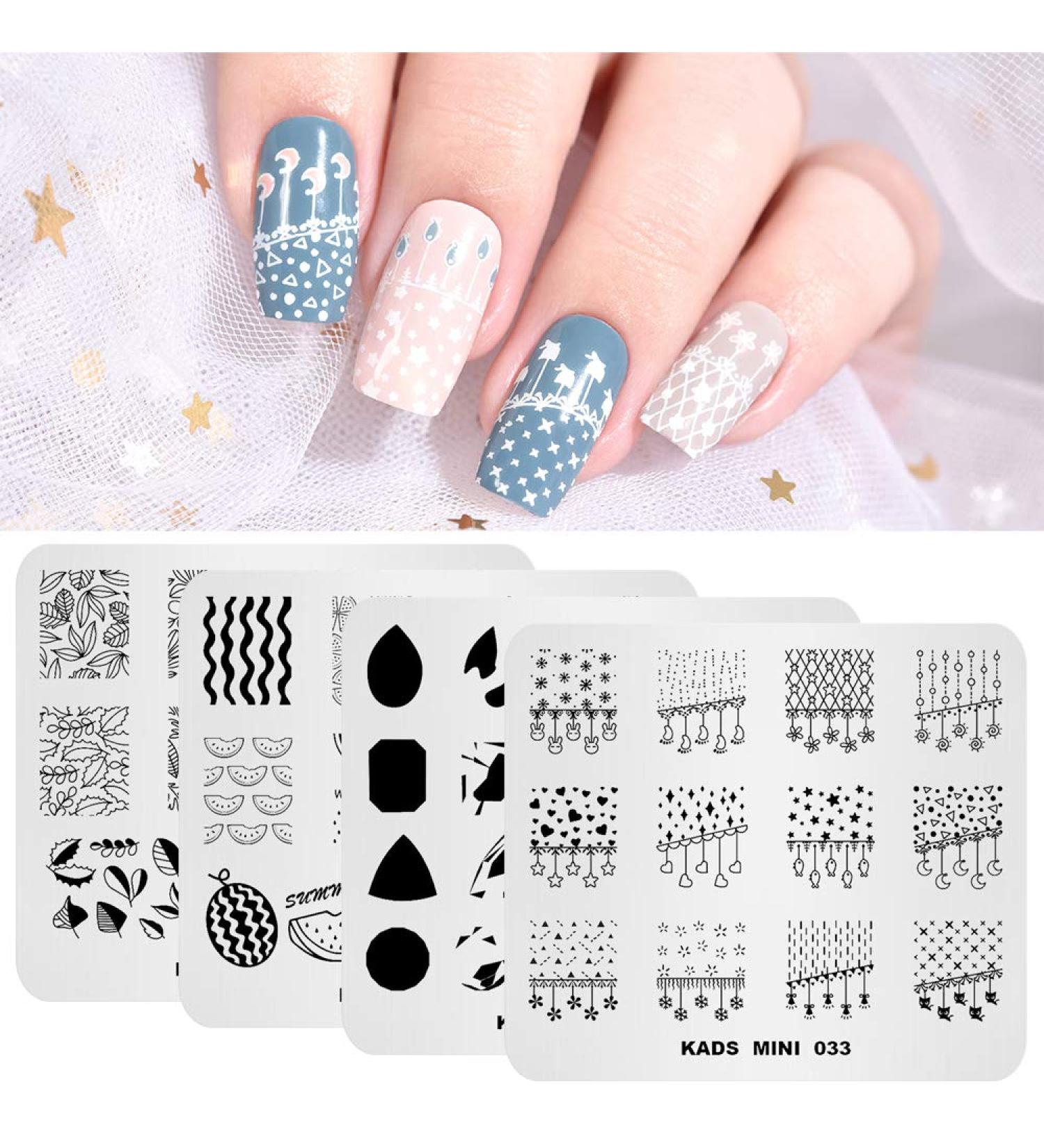 4-Piece Nail Stamping Plate Set - Leaf Watermelon & Gem Patterns for DIY Nail Art | International Shipping - Buy Online on SooperMarket.com