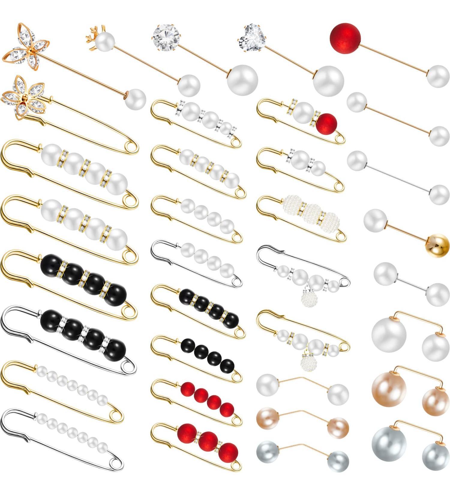 35-Piece White Faux Pearl Brooch Pins Set for Women - Elegant Clothing Decoration Accessories - Buy Online on SooperMarket.com