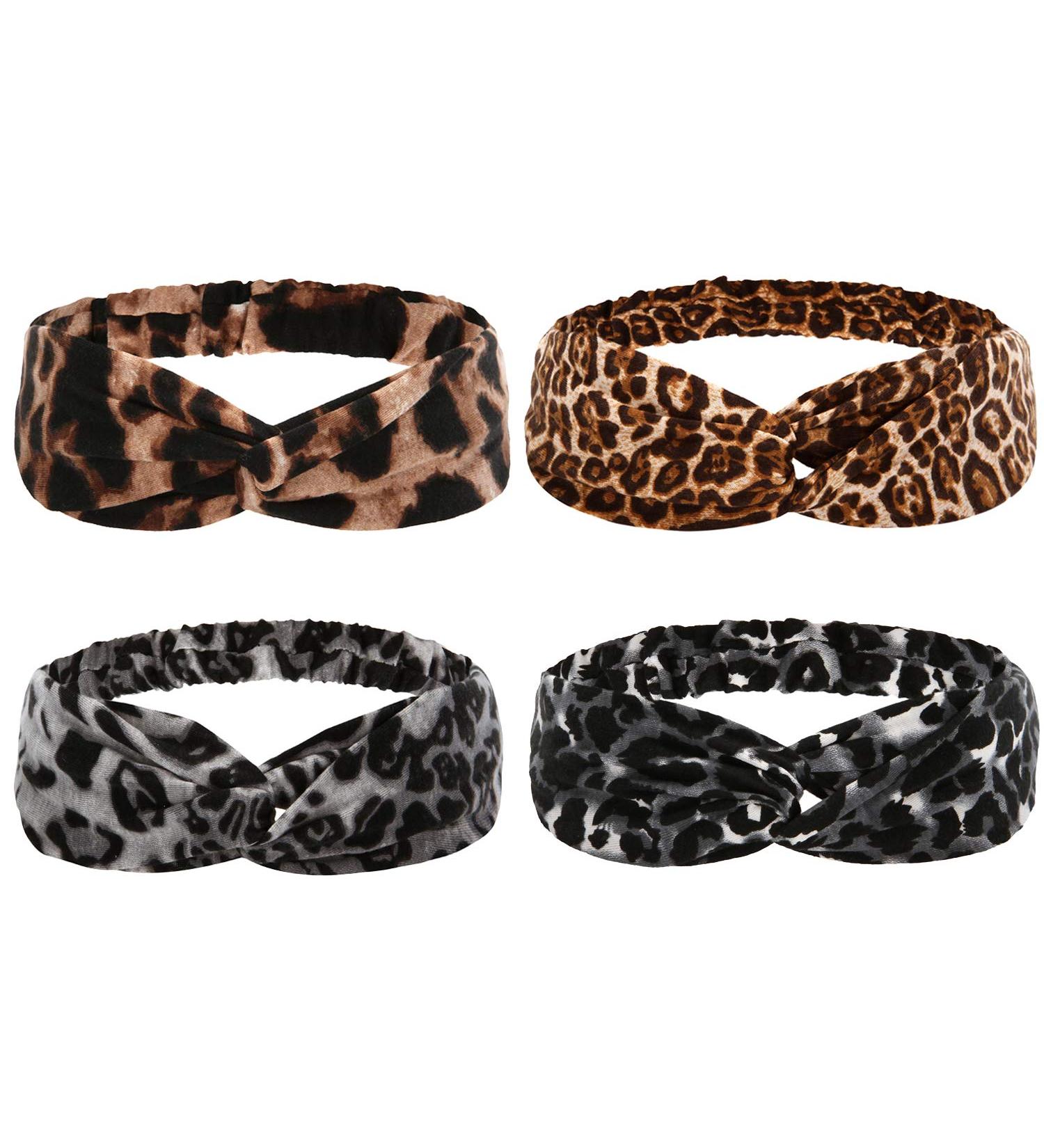 Folora Leopard Print Twisted Criss Cross Headbands for Women & Girls - Set of 4 - Buy Online on SooperMarket.com