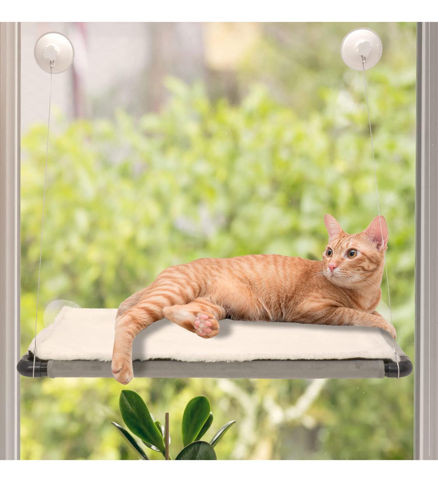 Hanging Window Cat Hammock - Suction Cup Mounted Perch for Indoor Cats | 26.4 x 15.6 Inches - Buy Online on SooperMarket.com