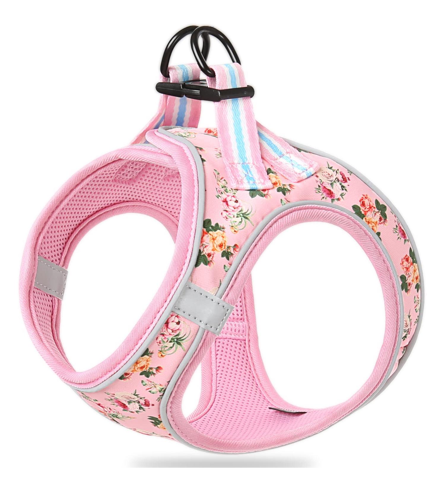 Buy Heele Anti-Pull Dog Harness for Small Dogs - Breathable Adjustable Reflective Soft & Safe - Flower Pink | International Shipping Available - Buy Online on SooperMarket.com