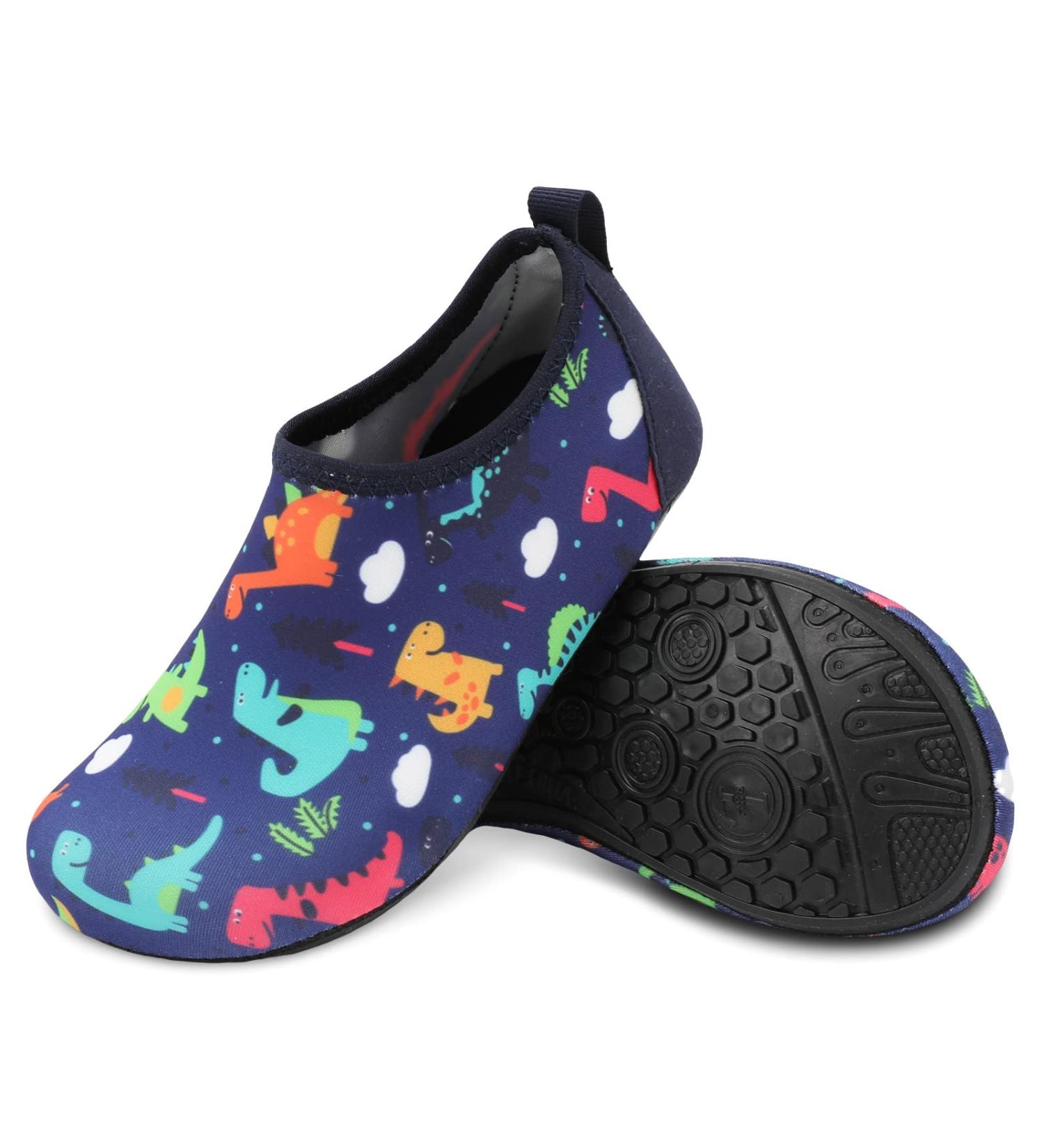 JIASUQI Kids Water Shoes - Quick Dry Aqua Socks for Beach & Pool - Navy Dinosaur Design - Size 10.5/11 UK Child - Buy Online on SooperMarket.com