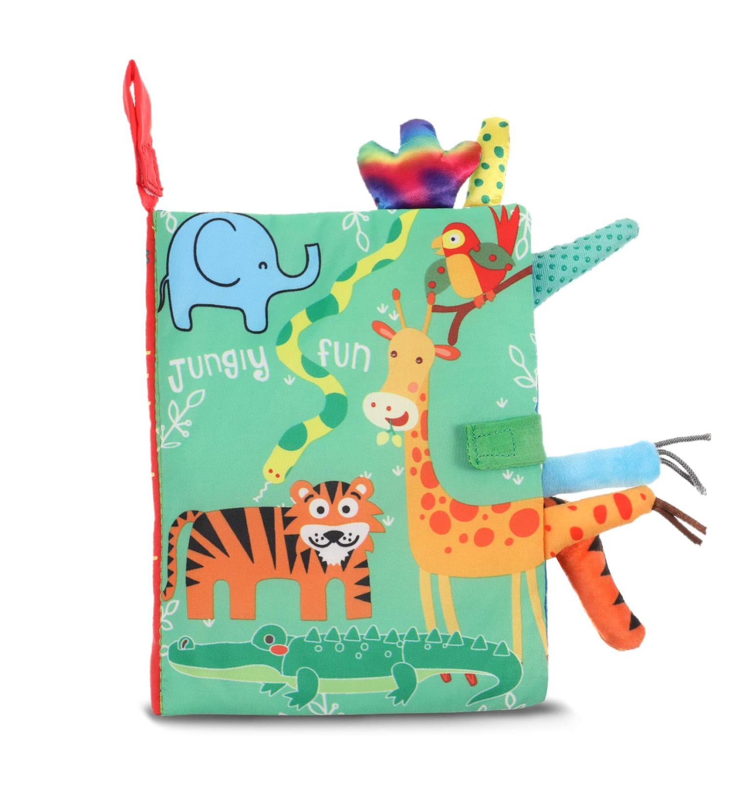 SOSPIRO Baby Cloth Book for Toddlers - Soft 3D Animal Tails Quiet Book | Safe Nontoxic Early Learning and Gifts for 0-3 Year Olds (Jungle) - Buy Online on SooperMarket.com