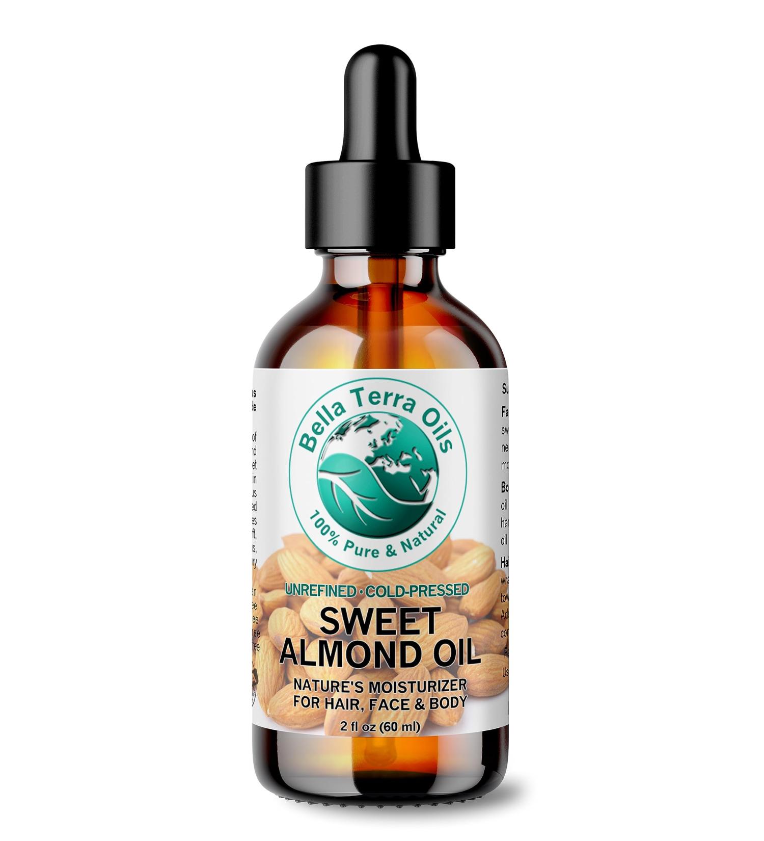 Sweet Almond Oil 2 oz 100% Pure Cold-pressed Unrefined Organic - Bella Terra Oils - Buy Online on SooperMarket.com