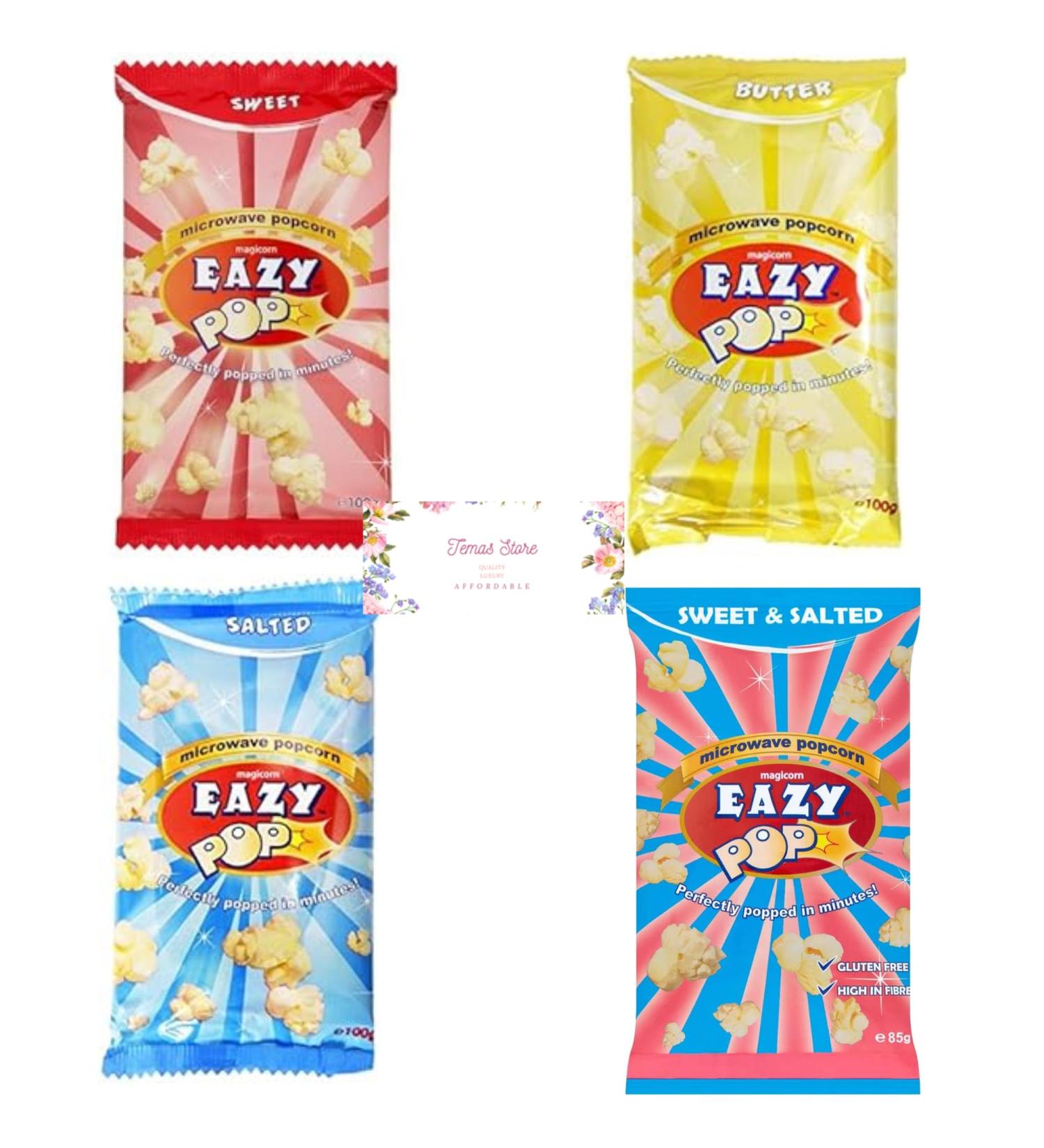 Temas Eazy Pop Microwave Popcorns - Sweet Salted Butter and Sweet & Salted Flavours - Popping Popcorn | Gluten-Free (4 Mix Flavour) Mix Flavour 4