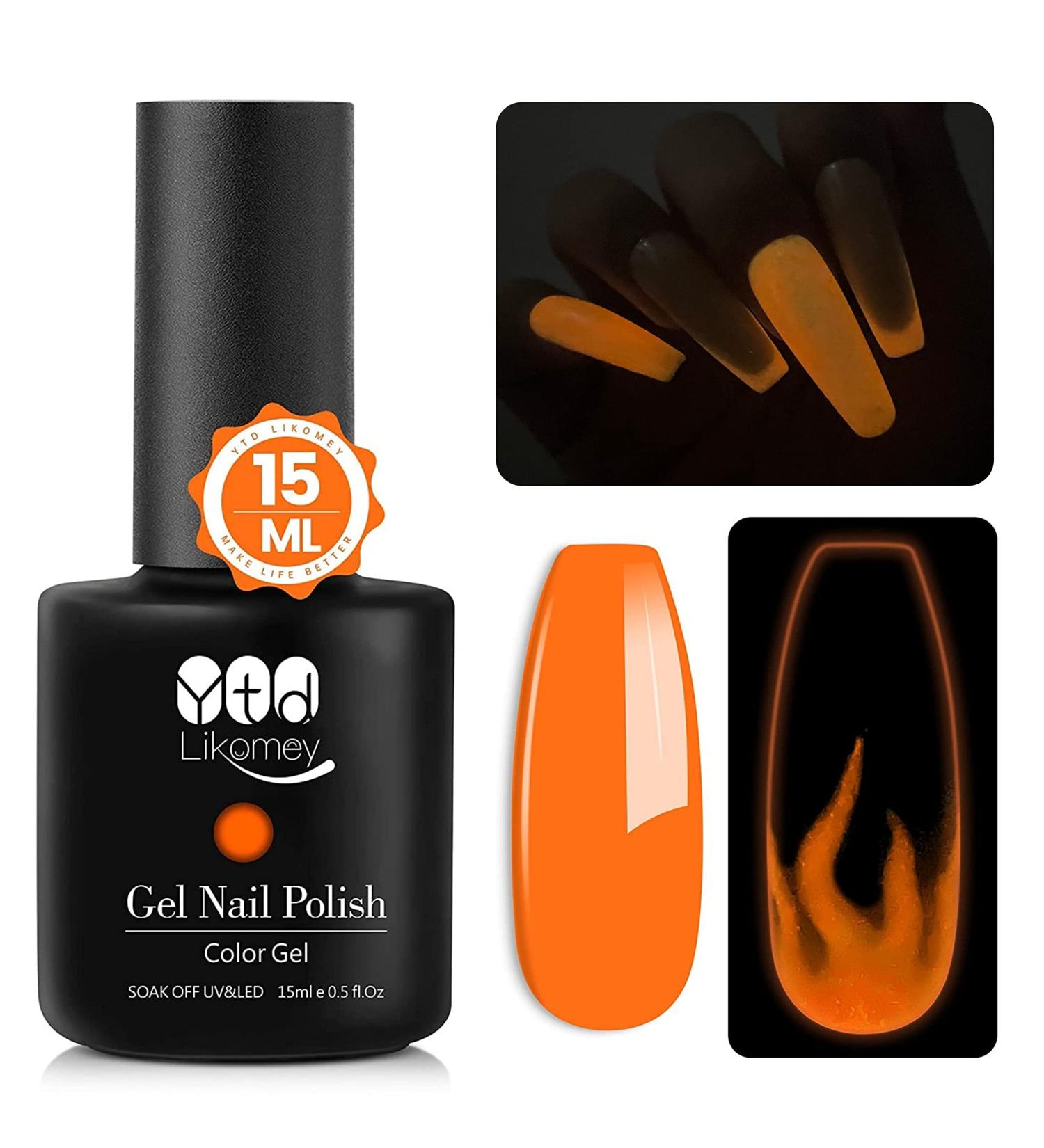 YTD Likomey Glow in the Dark Gel Nail Polish 15ml Neon Orange - Luminous UV Manicure Gel for Fluorescent Bright Nails | 0.50 Fl Oz - Buy Online on SooperMarket.com