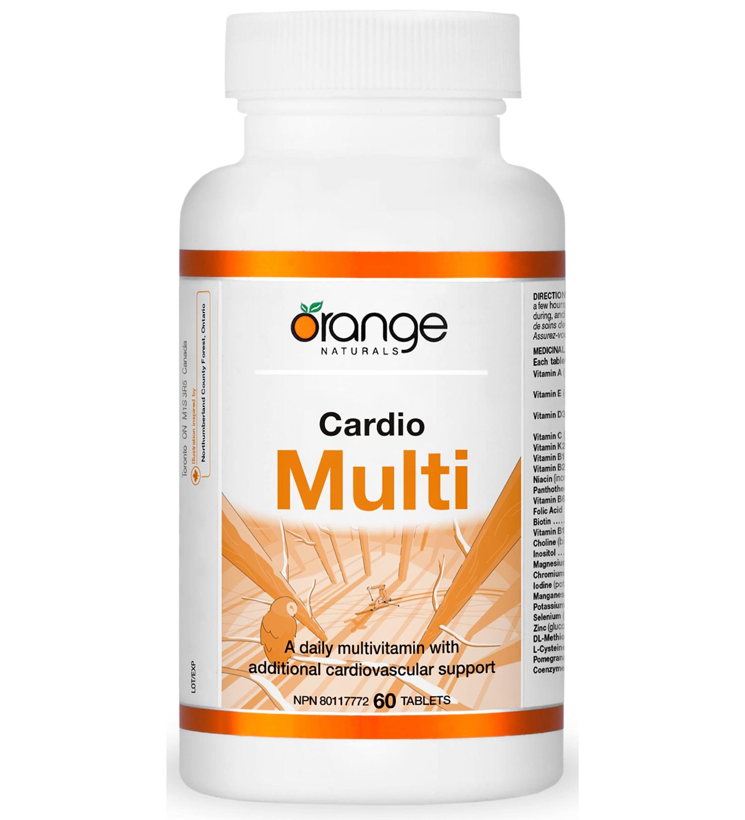 Orange Naturals - Cardio Multi 60 Tablets - Daily Multivitamin for Men and Women with Additional Cardiovascular Support - Includes Potassium Citrate Vitamin K2 Iodine CoQ10 Magnesium and More - Buy Online on SooperMarket.com