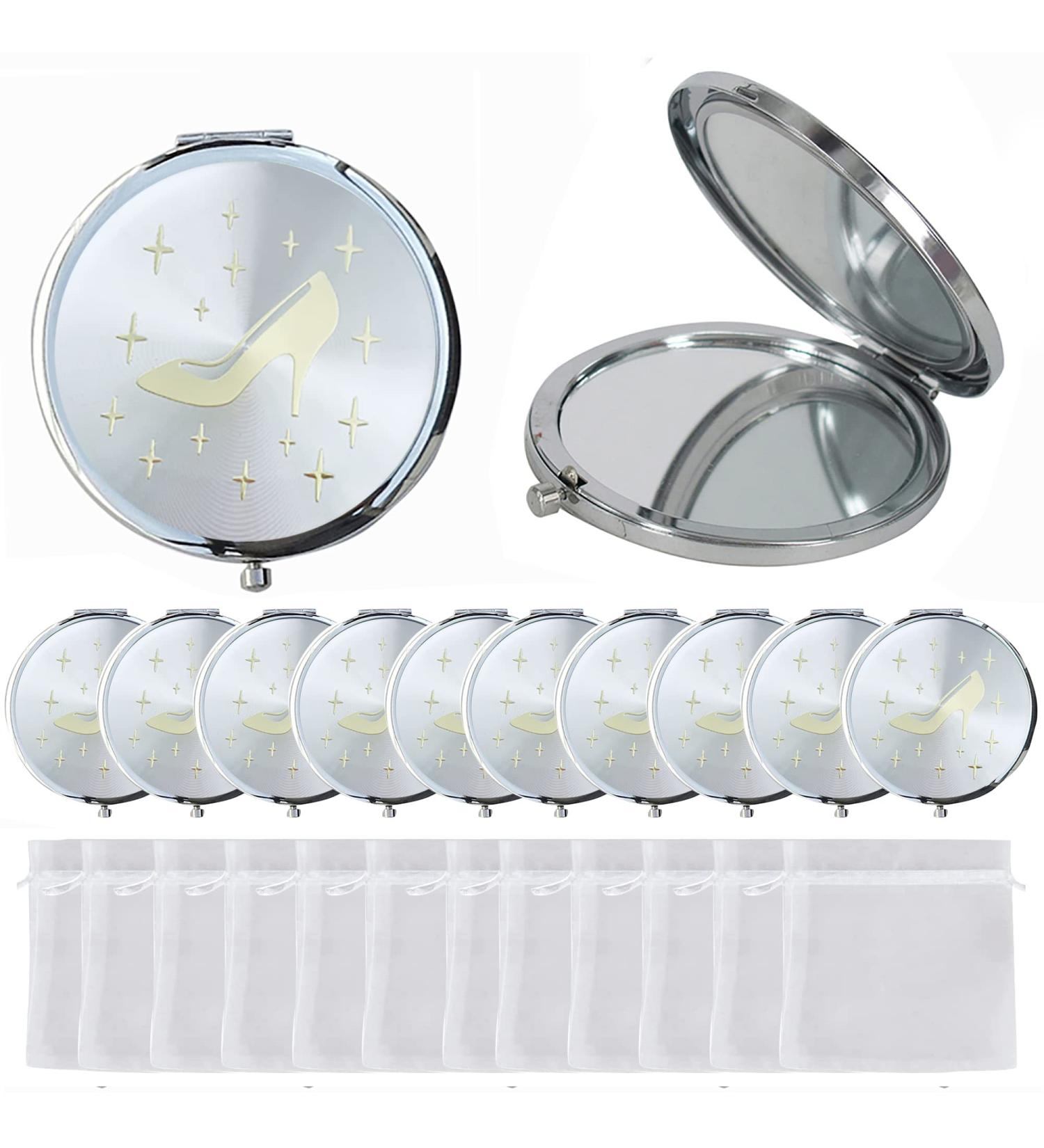 Cinderella High Heel Shoe Compact Mirror Favor 12PCS - Perfect Quinceanera/Sweet 16 Gift (Silver) - Buy Online on SooperMarket.com