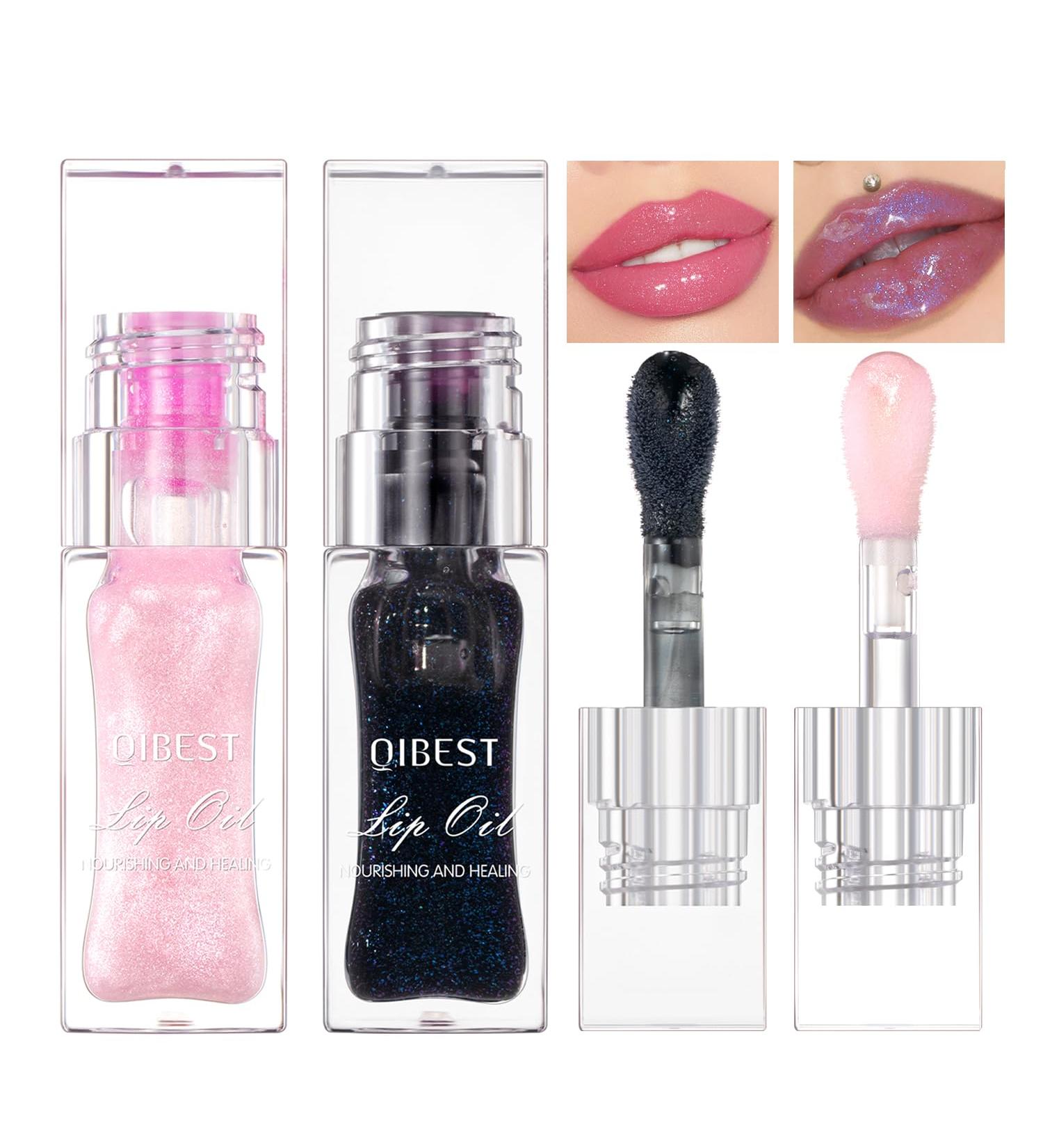 Magic Color Changing Lip Glow Oil - 2024 Moisturizing Gloss | Pink & Black Glitter | Non-Sticky Long-Lasting Lip Care (1 Fl Oz - Buy Online on SooperMarket.com