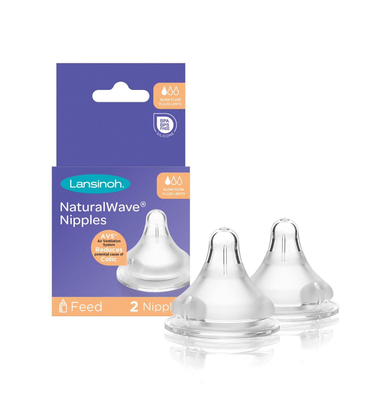 Lansinoh NaturalWave Slow-Flow Baby Bottle Nipples Size 2S, 2 Count, Anti-Colic Design - Buy Online on SooperMarket.com