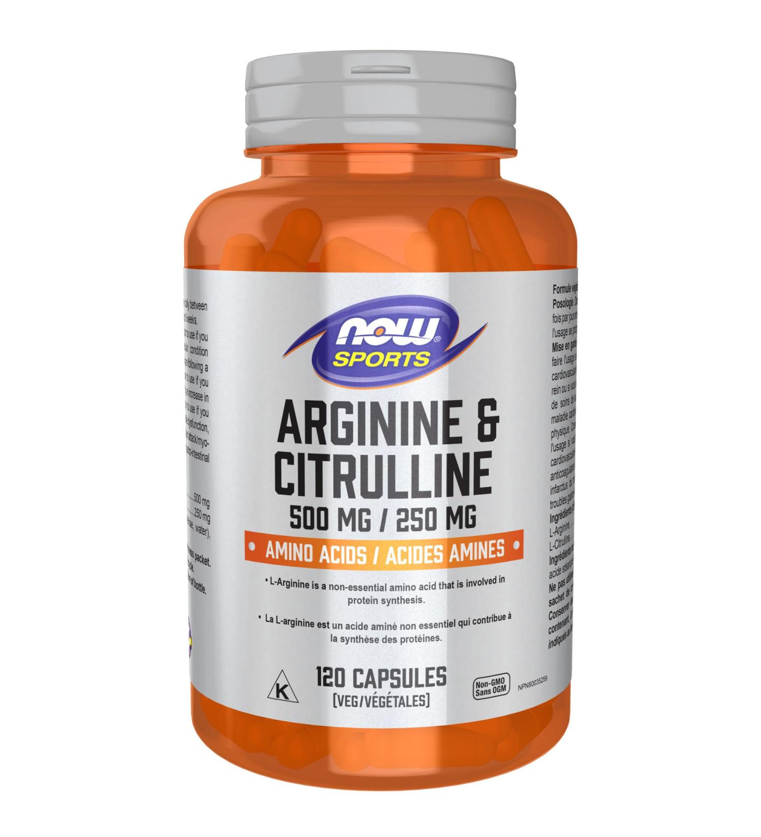 NOW Sports Nutrition Arginine & Citrulline 500 mg/ 250 mg Amino Acids 120 Veg Capsules - Buy Online on SooperMarket.com