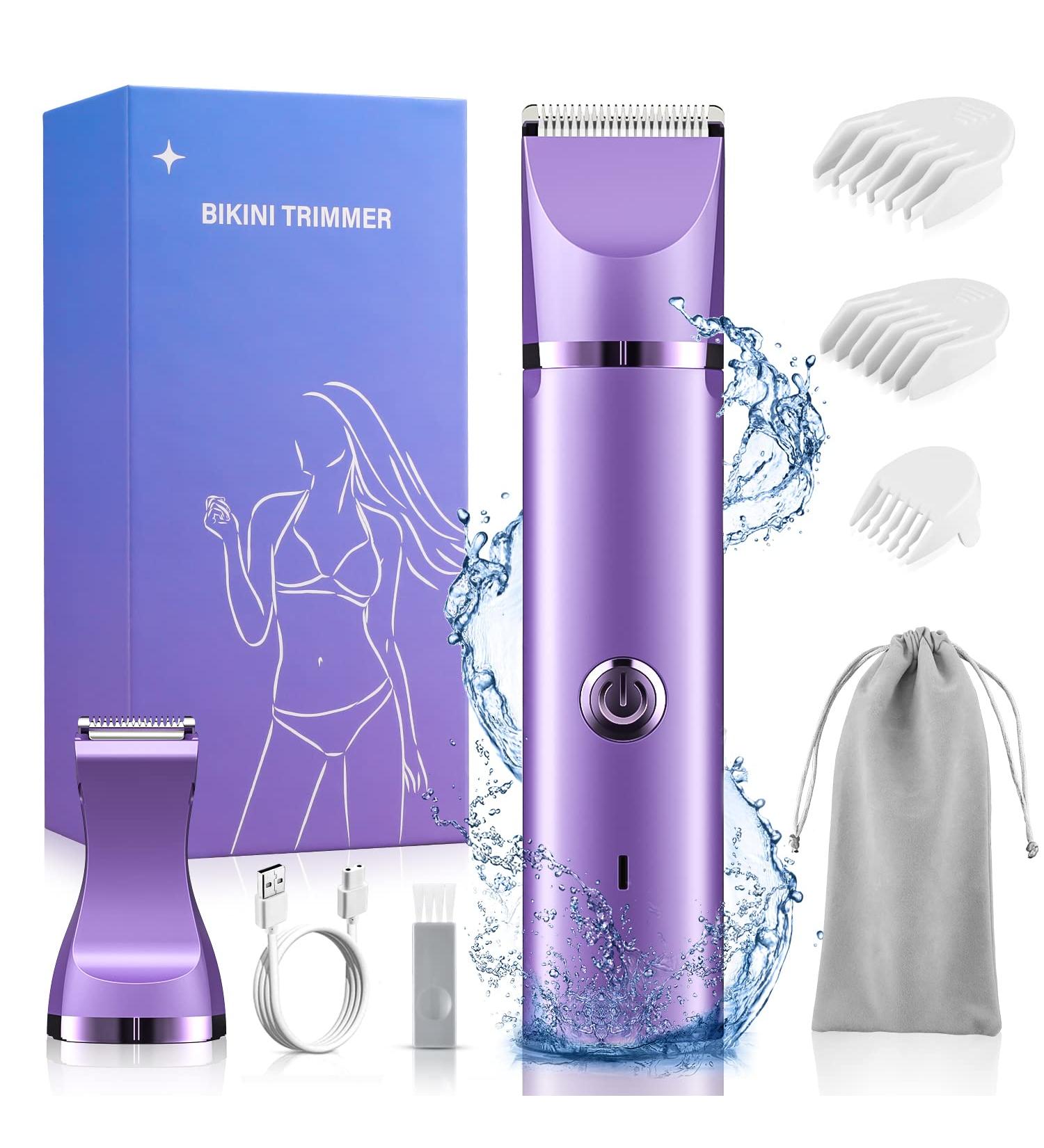 YBLNTEK Rechargeable Bikini Trimmer for Women - 2 in 1 Electric Razor for Pubic Hair Removal - Wet/Dry Use, Cordless and Washable - Purple - Buy Online on SooperMarket.com