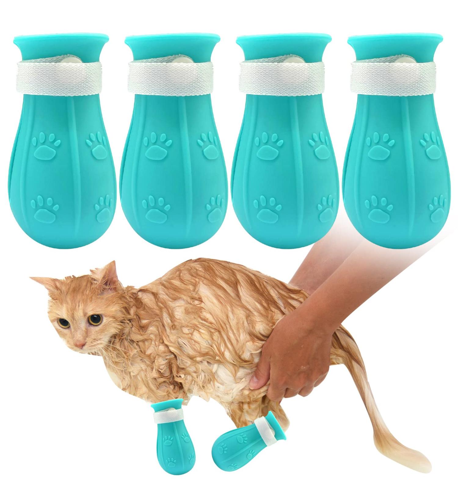 LLMSIX 4PCS Cat Anti-Scratch Boots - Adjustable Silicone Paw Protector Shoes for Home Pet Shower and Nail Trimming (Blue) - Buy Online on SooperMarket.com