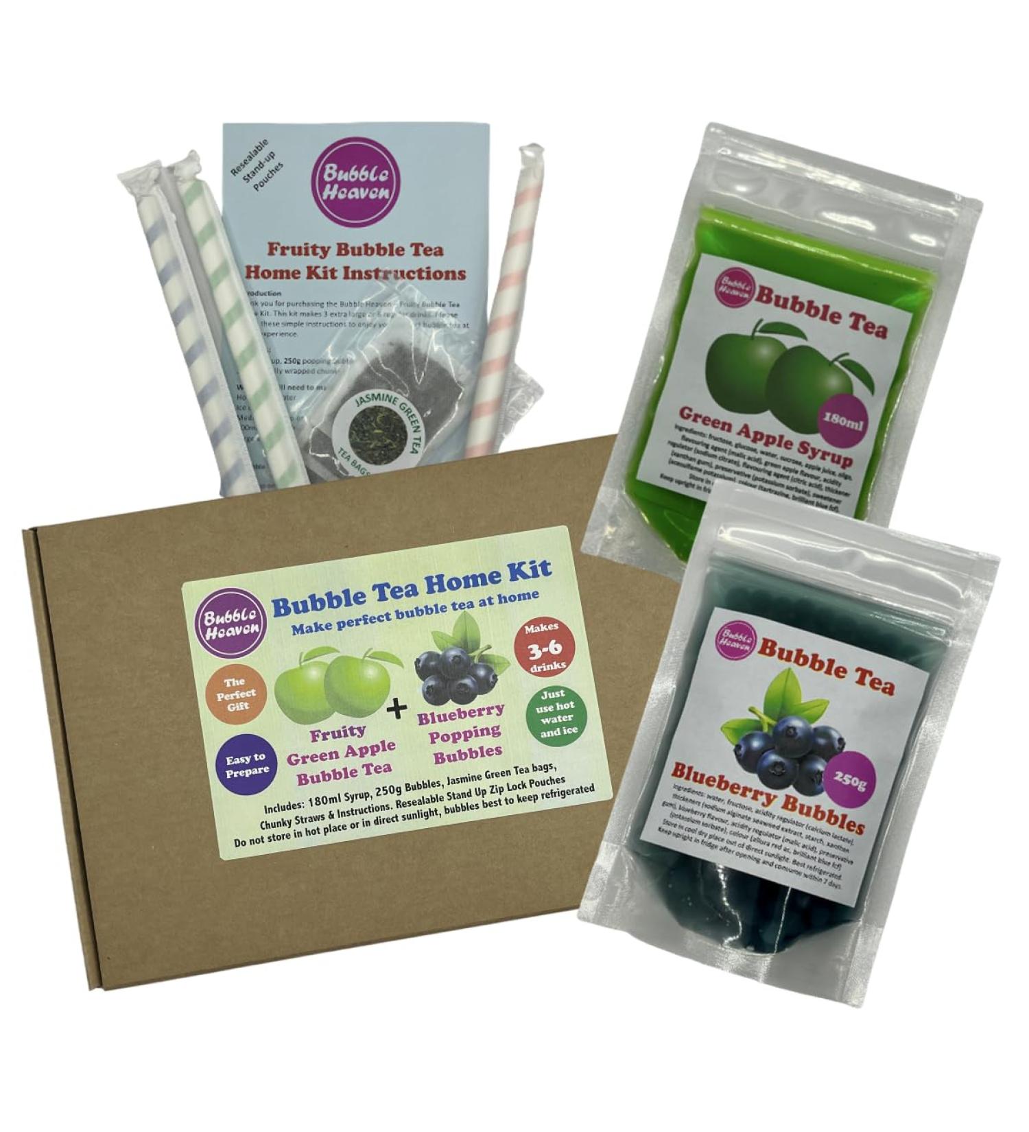 Fruity Green Apple with Blueberry Popping Bobas Bubble Tea Kit 3 to 6 Drinks - Buy Online on SooperMarket.com