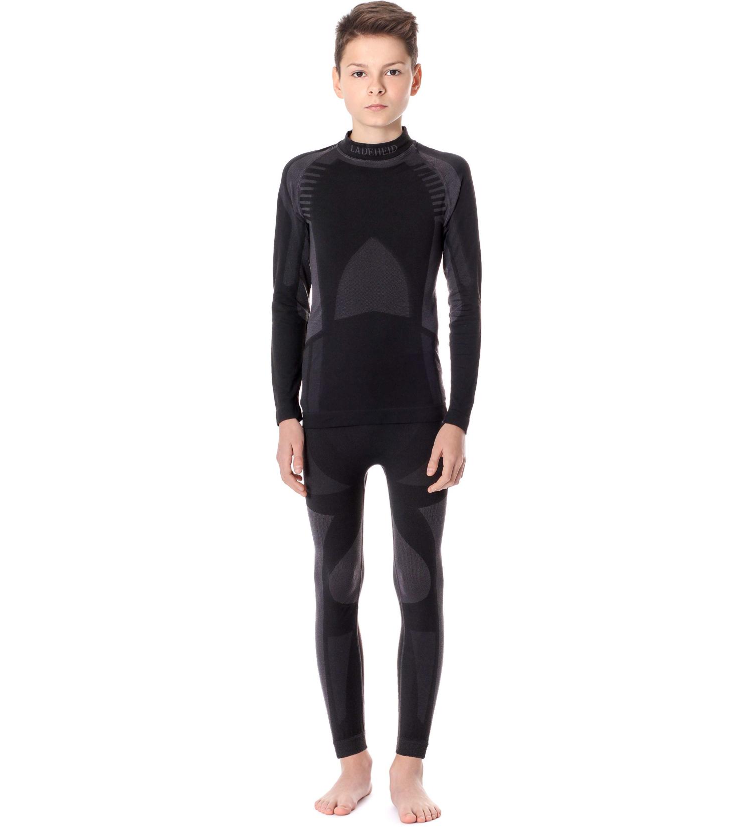 Ladeheid Children's Thermoactive Underwear Set - Long Sleeve Shirt & Long Underpants (146-152) - Black/Silver - Optimal Comfort for Kids - Buy Online on SooperMarket.com