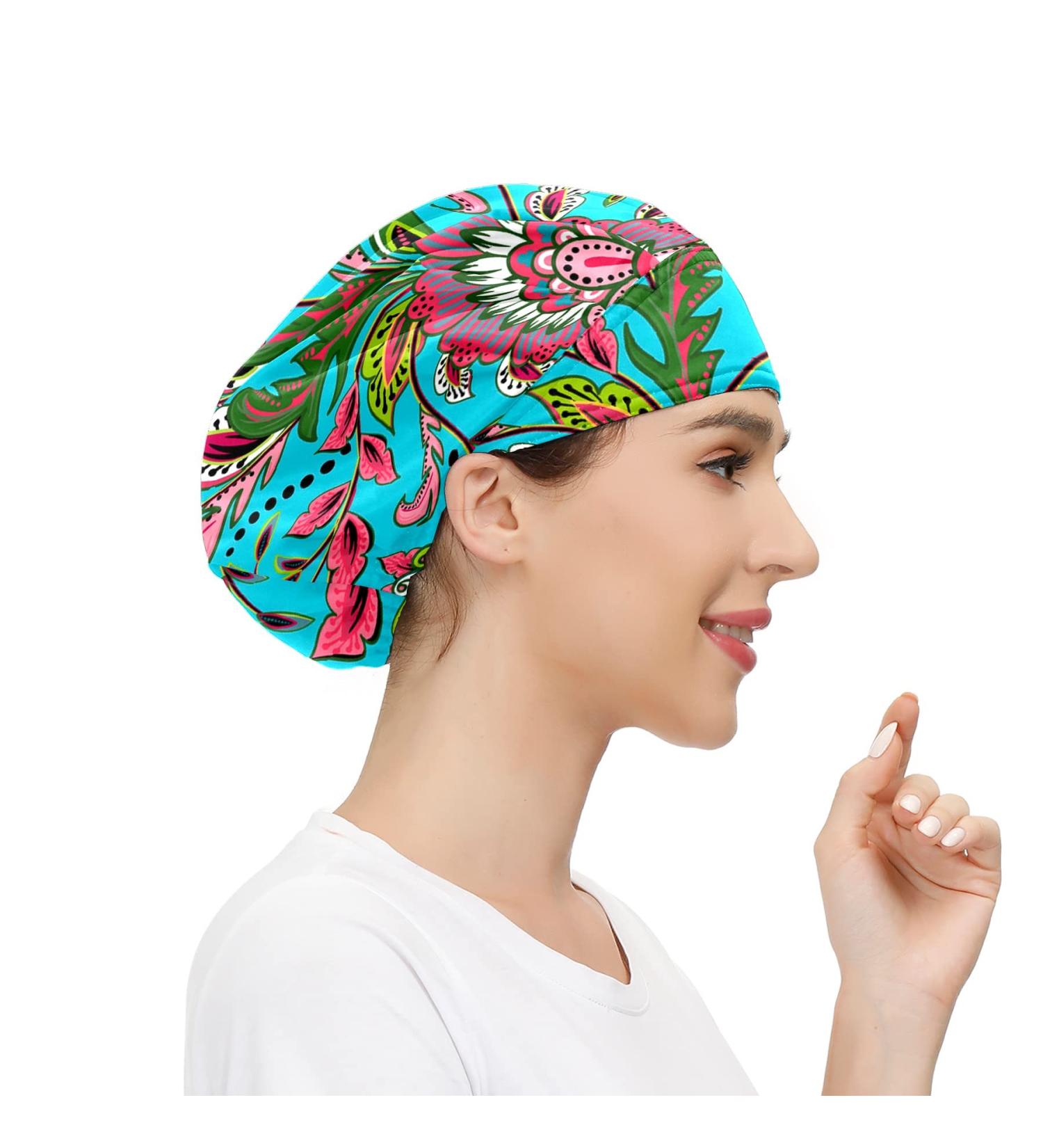 MUKJHOI Adjustable Flower Leaves Working Cap for Women Men | Bouffant Hat with Sweatband - Buy Online on SooperMarket.com