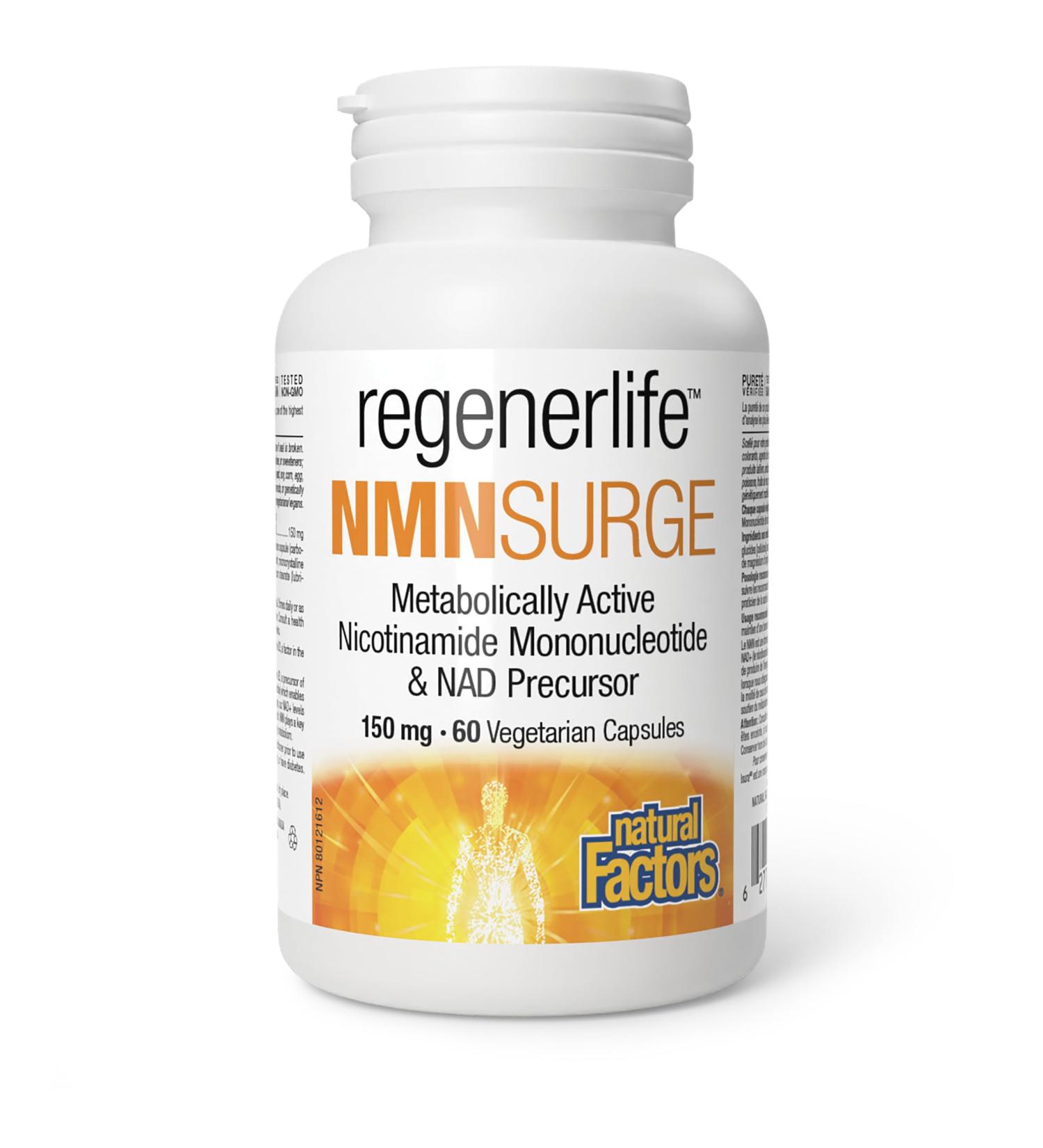 Natural Factors Regenerlife NMNSURGE 150 mg 60 vegetarian capsules Metobolically Active (Vitamin B3) Nicotinamide Mononucleotide (NMN) Healthy Aging Support - Buy Online on SooperMarket.com