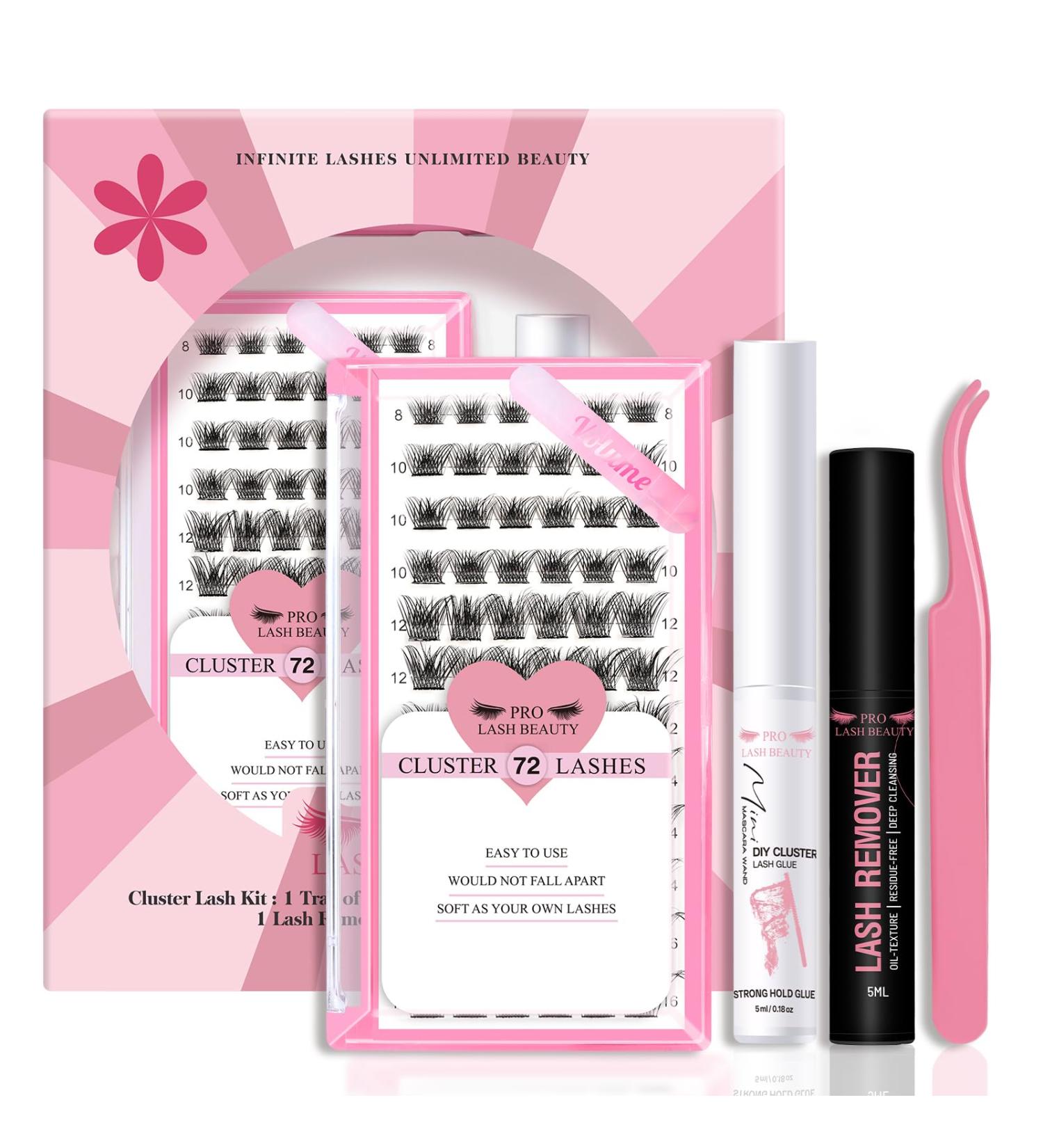 DIY Lash Extension Kit Cluster Lashes Kit with 72 Pcs Lash Clusters Lash Bond Remover Eyelash Applicator Beginner DIY Lashes Kit Easy to Use (Volume Style) DIY Lash Kit Volume Kit (Clear Glue) - Buy Online on SooperMarket.com