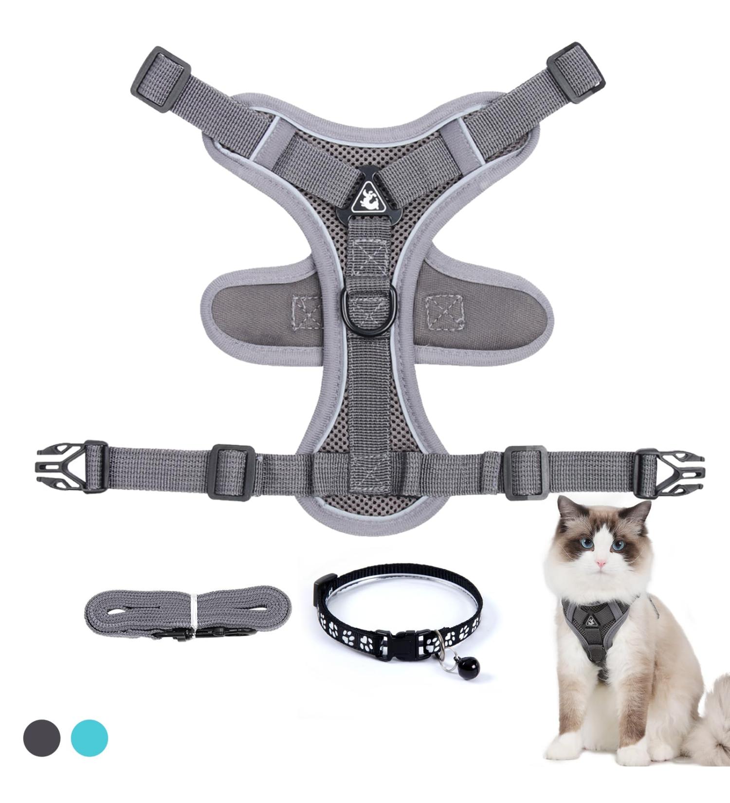 Fineasy Adjustable Cat Leash & Dish Set - Safe Cat Harness for Cats & Kittens - Grey Small - Buy Online on SooperMarket.com