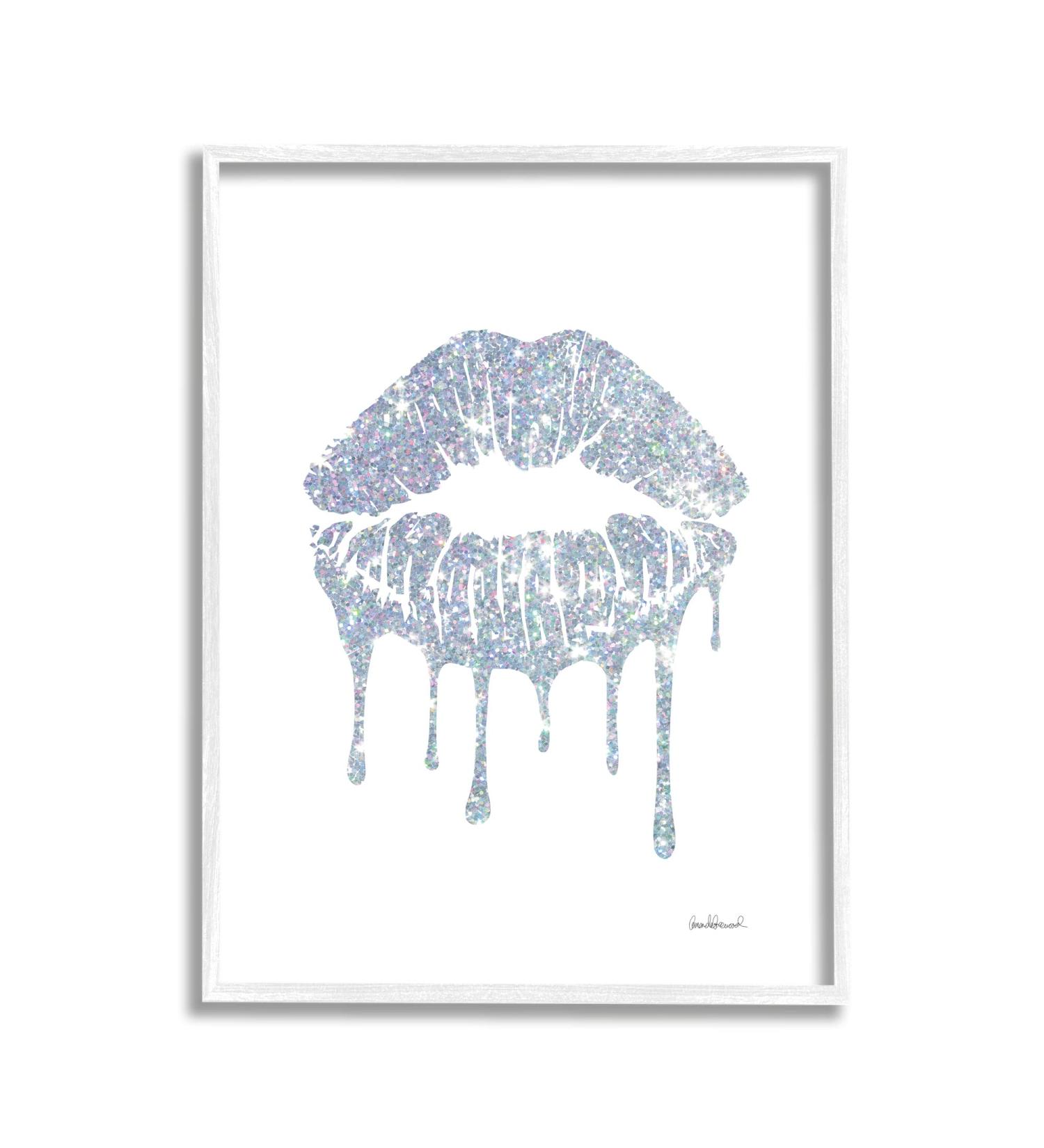 Stupell Industries Glam Shimmer Lip Pucker Kiss Minimal Cool Tones Wall Art by Amanda Greenwood - 11x14, Blue, White Frame - Buy Online on SooperMarket.com
