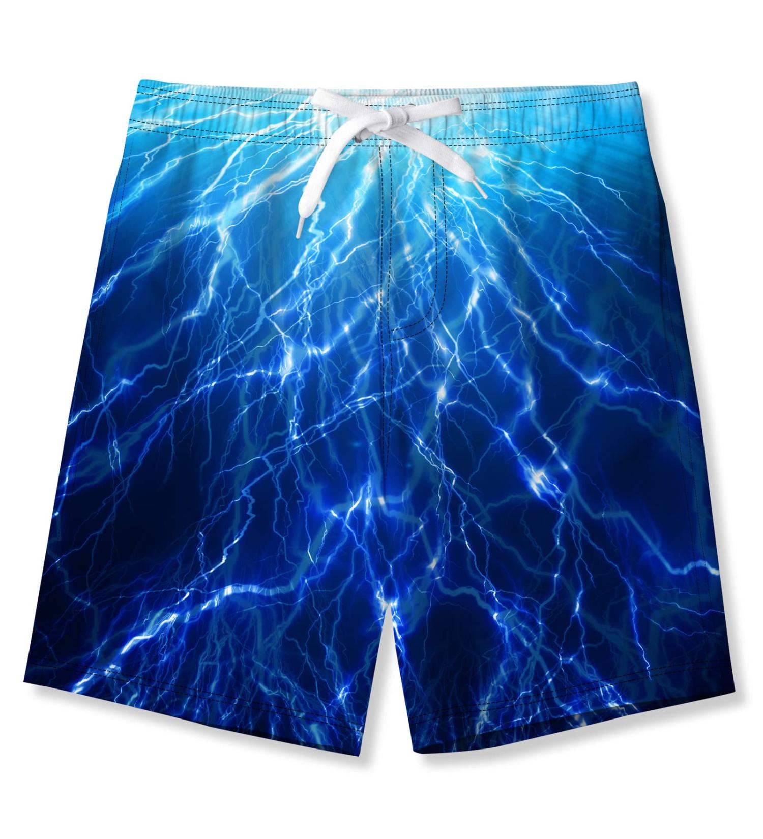 Buy Tuonroad Boys' 3D Print Swimming Shorts | Fast Drying & Funny Beach Trunks for Ages 5-14 | Blue Lightning Design - Buy Online on SooperMarket.com