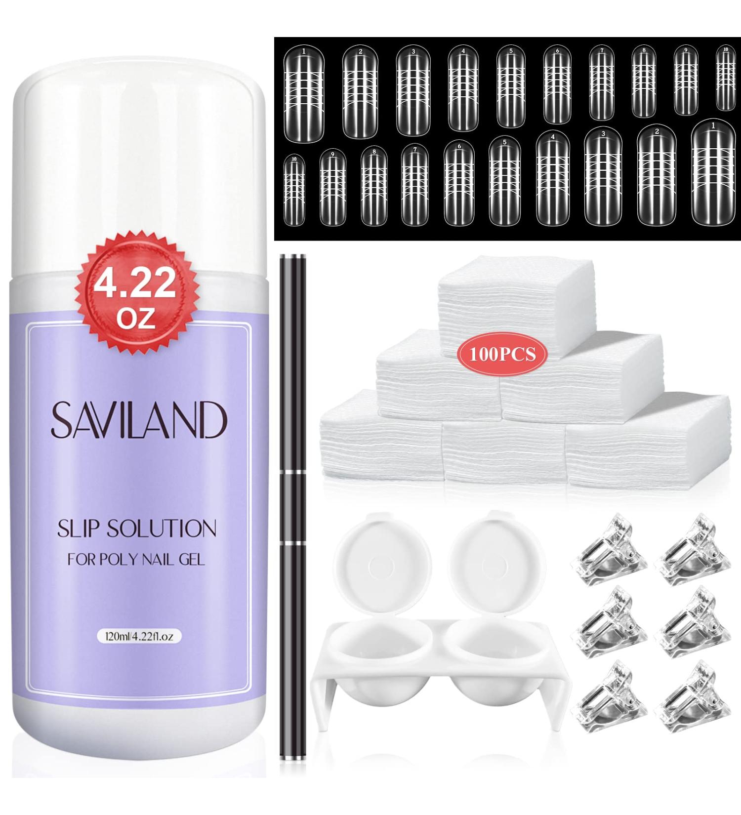 Saviland Poly Gel Slip Solution Kit 120ML - Anti-Stick Liquid with Dual-Ended Brush for Poly Extension Nails - Manicure Starter Kit for DIY Nail Art - Buy Online on SooperMarket.com