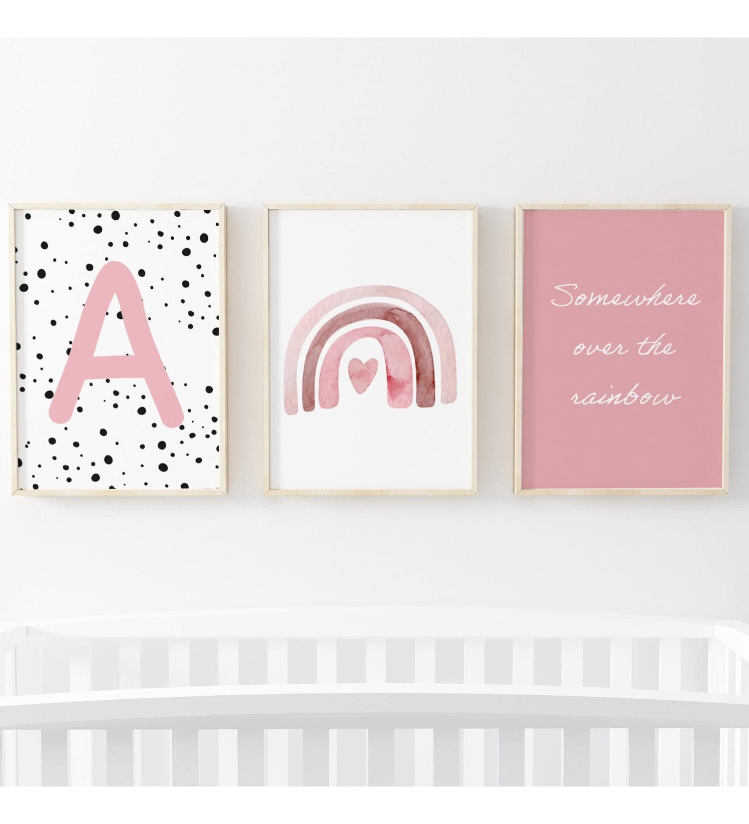 Pompom Prints Set of 3 Girls Bedroom Rainbow Nursery Scandi Boho Style Decor - A3 Size - Buy Online on SooperMarket.com
