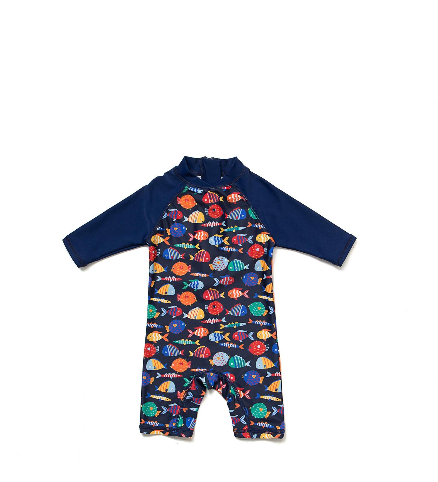 Baby Boys Sunsuit UPF 50+ Sun Protection One Piece Swimwear Set with Sun Hat - Colorful Fish 6-9 Months - Buy Online on SooperMarket.com