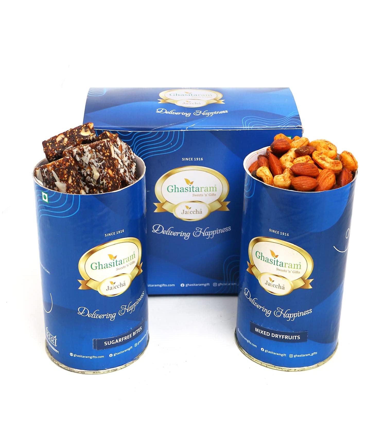 Jaiccha Ghasitaram Sugarfree Bites and Mix Dryfruits Cans|Gift for Diwali Gifts Bhaidooj Gifts| - Buy Online on SooperMarket.com