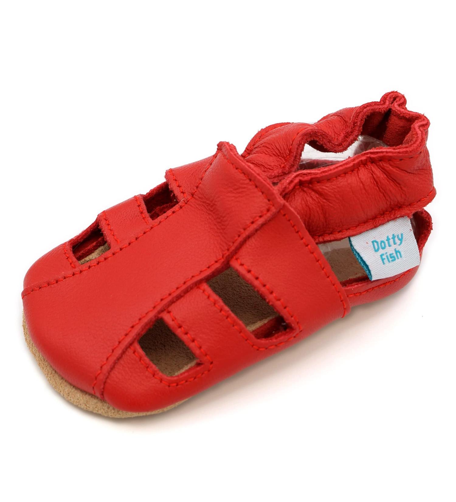 Dotty Fish Soft Leather Baby Shoes | Toddler Sandals | Non-slip Suede Soles | Red, 0-6 Months to 3-4 Years - Buy Online on SooperMarket.com