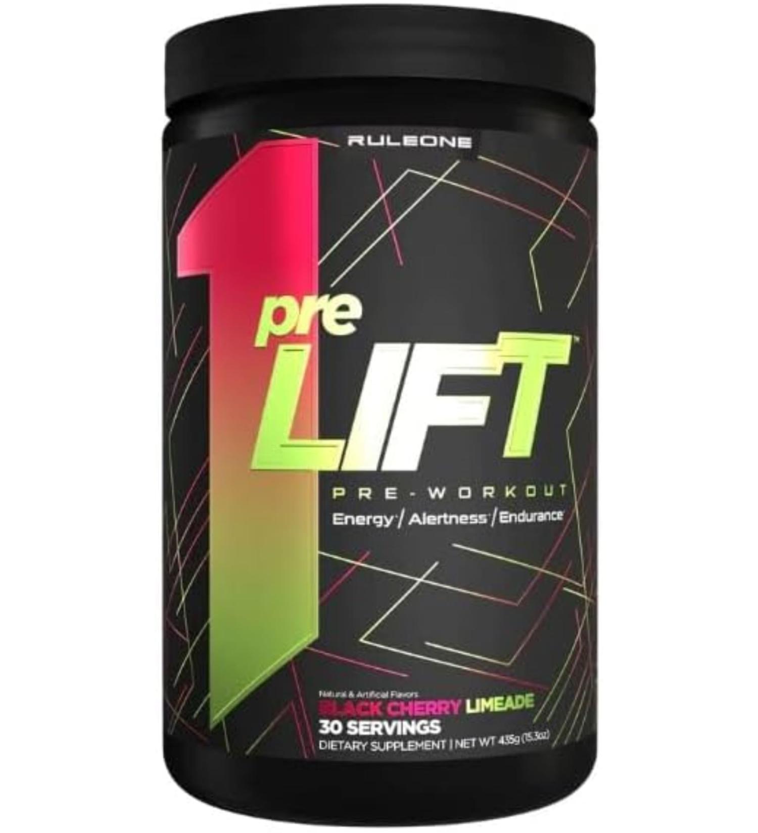 Rule 1 Pre Lift Pre-Workout Powder | Caffeine Beta-Alanine L-Citrulline Alpha GPC | Nitric Oxide Support Energy Alertness & Endurance | Sugar Free | 450G 30 Servings (Cherry Lime) - Buy Online on SooperMarket.com