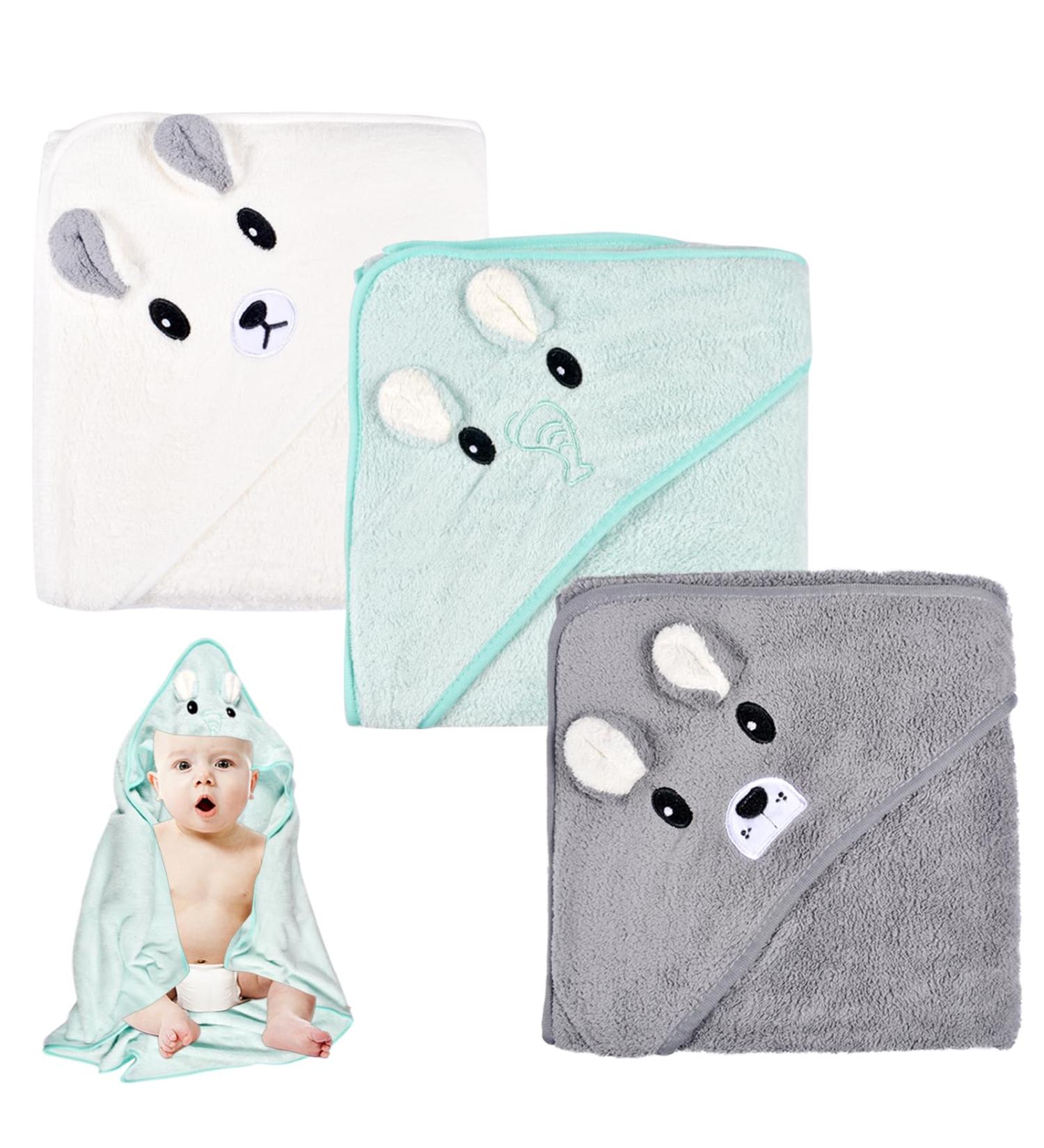 Funmo 3pcs Hooded Baby Towels | Soft Super Absorbent Bath Towels with Cute Patterns | Ideal for Newborns to 5 Years 80x80 cm - Buy Online on SooperMarket.com