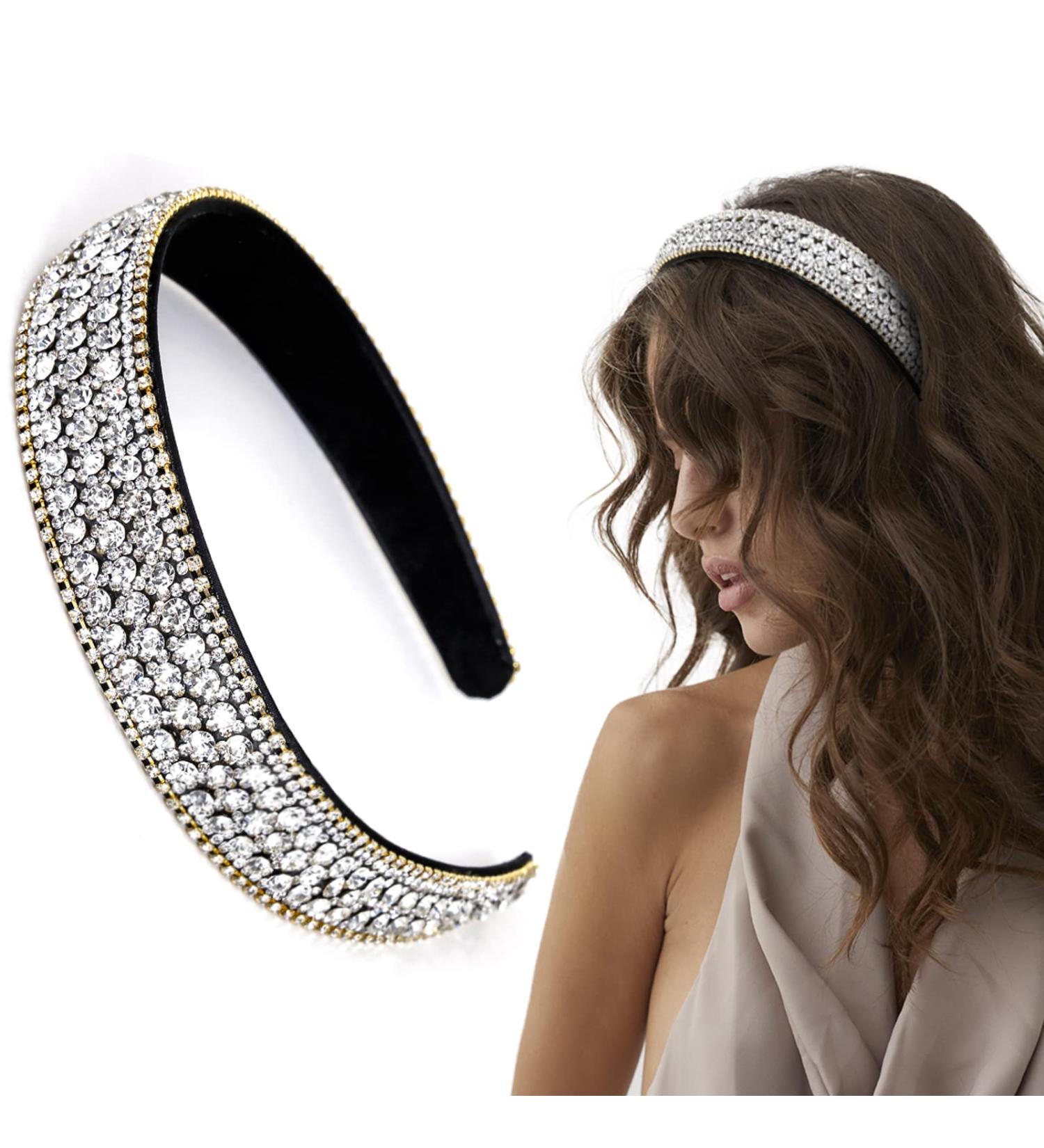 WOVOWO Rhinestone Headband - Sparkly Crystal Diamond Hair Accessories for Women, Non Slip Fashion Bling Head Band - White - Buy Online on SooperMarket.com