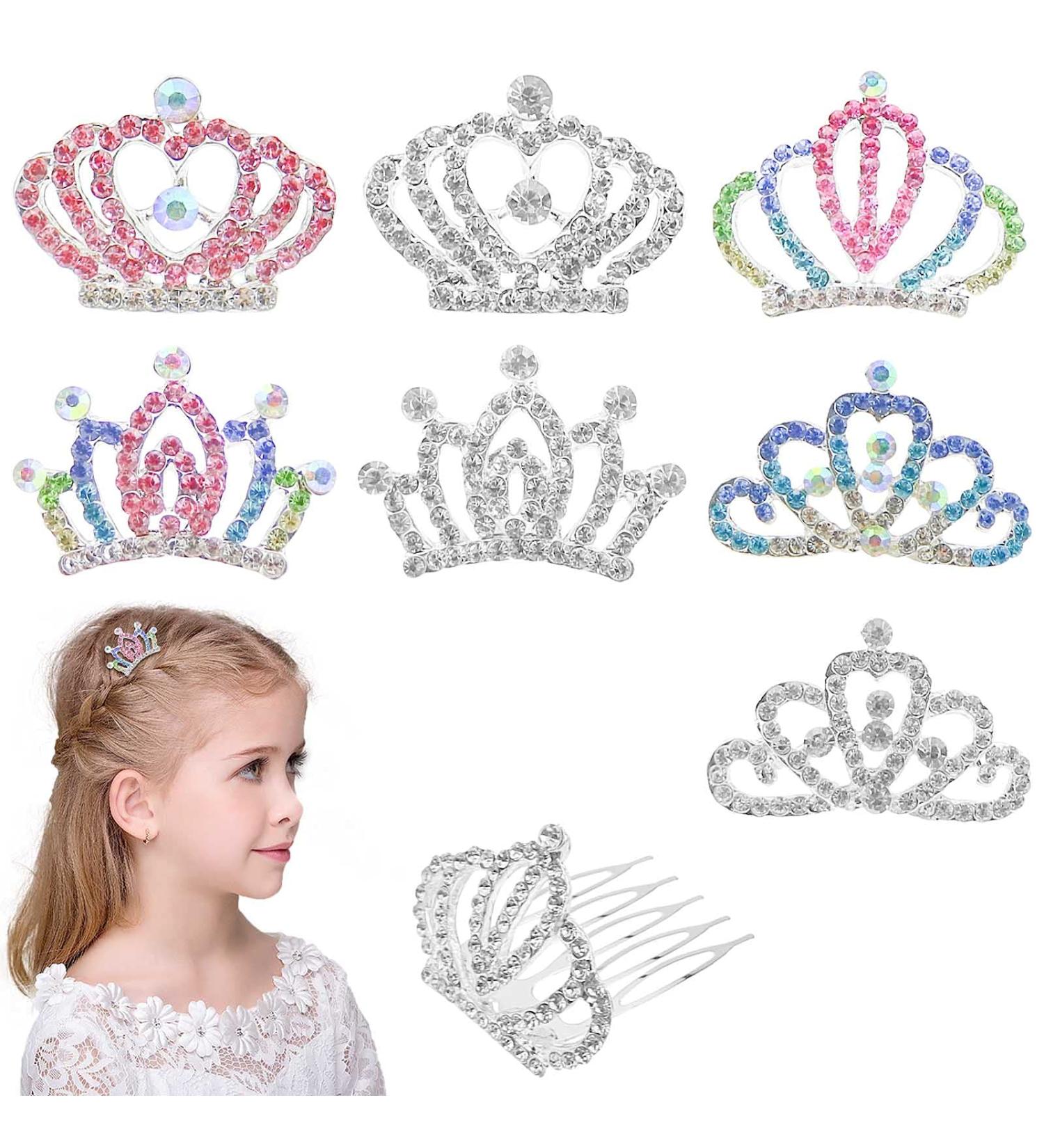 8 PCS Mini Crystal Rhinestone Princess Crown Hair Comb Set for Girls - Perfect Birthday Party Hair Decoration - Buy Online on SooperMarket.com