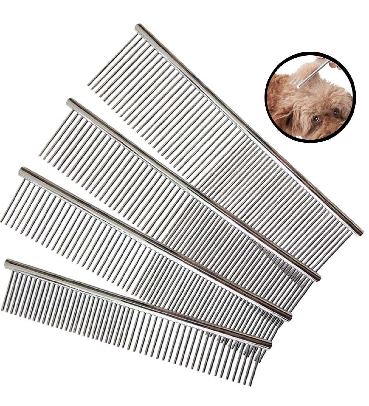 Kingrun Stainless Steel Pet Comb 4 Pack Pet Grooming Steel Comb with Rounded Teeth Metal Comb For Dogs Cats and Other Pets with Tangled Short/Long Hair (16 x 2.5cm 19 x 3cm 19 x 4cm 19 x 5cm) - Buy Online on SooperMarket.com