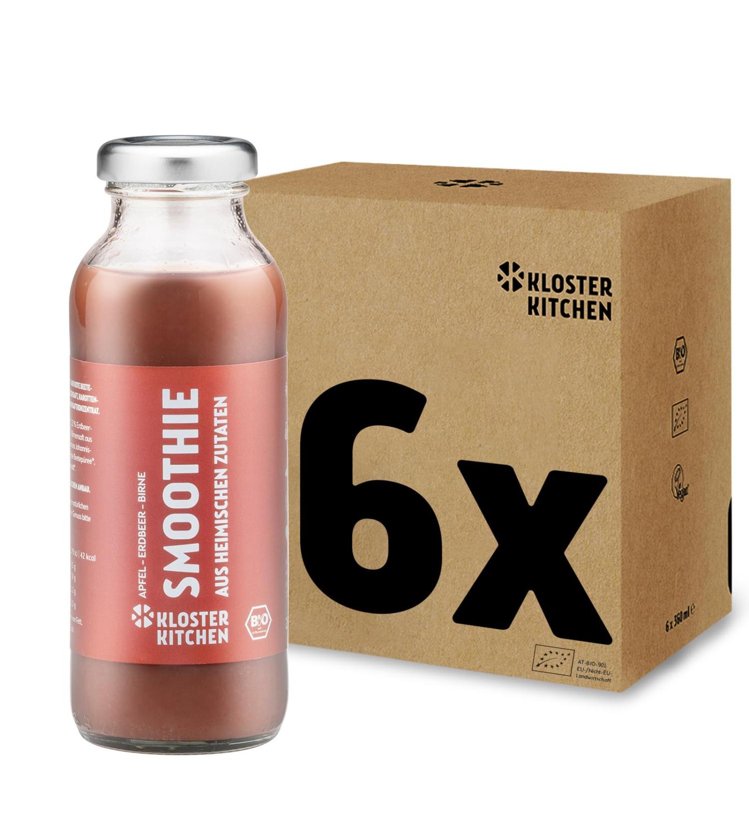 Monastery Kitchen Bio Smoothie - Red Apple Pear & Strawberry | Vegan Superfood Breakfast | 6x250ml Glass Bottles | Local Ingredients - Buy Online on SooperMarket.com
