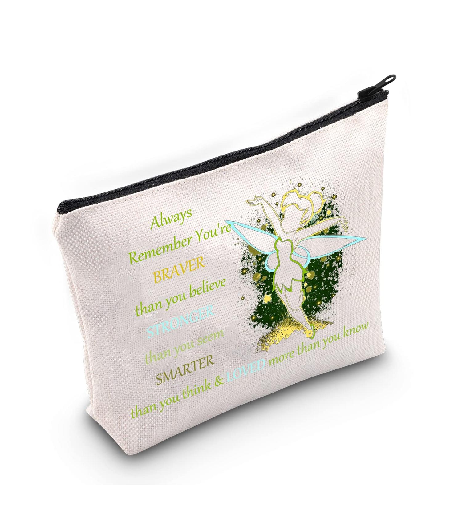 Fairy Tale Cosmetic Make Up Bag - Braver, Stronger, Smarter Than You Think - Fairy Pixie Inspired Gift - Zipper Pouch for Women/Girls - Always Tinkerbell - Buy Online on SooperMarket.com