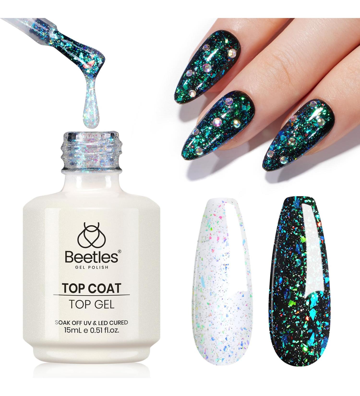 beetles Gel Polish 15ML Reflective Glitter Gel Polish No Wipe Top Coat Glitter Gel Polish Iridescent Glossy Shiny Gel Nail Polish Sparkle Soak Off UV Led Nail Manicure DIY Home Salon - Buy Online on SooperMarket.com