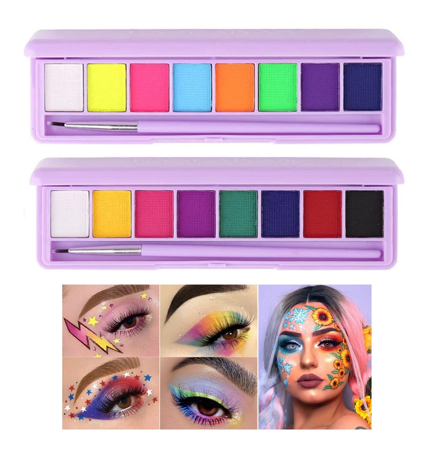 QIUFSSE 2 Packs Water Activated Eyeliner Palette - 16 Colors, UV Glow, Highly Pigmented Neon Eyeliner Set - Buy Online on SooperMarket.com