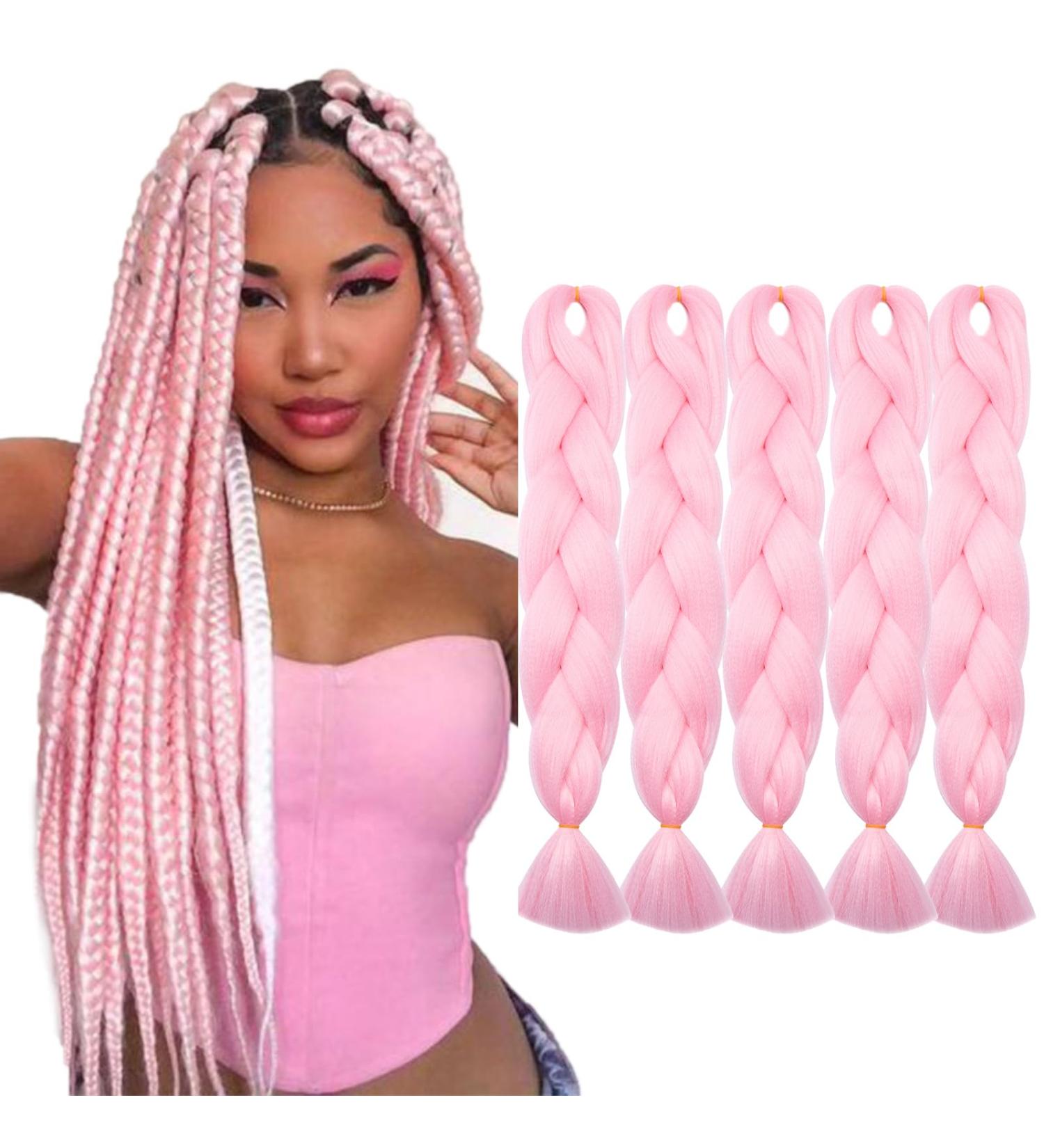Tess Braids Extensions 60 cm - 5 Pack Jumbo Kanecalon Hair Braids for Box Braids - 100g Pink #10 - Buy Online on SooperMarket.com