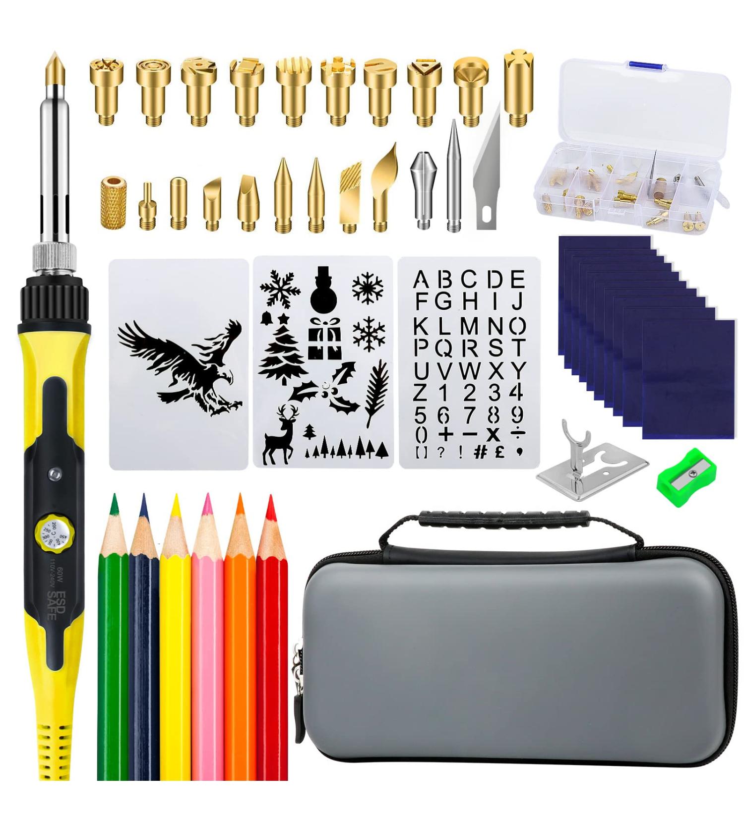 45PCS Wood Burning Kit with 22 Carving Tips | Adjustable Temperature 200-420 | Professional Craft Tool Set for Beginners and DIY Carving - Yellow - Buy Online on SooperMarket.com