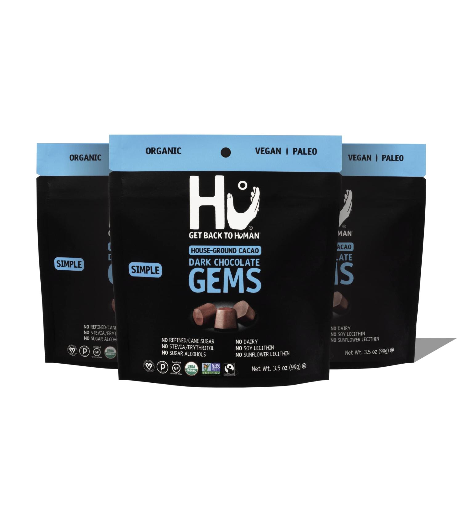 Hu Simple Gems 3 Pack | Organic Paleo Snacking Chocolate Chips | Non GMO & Kosher | Perfect for Baking & Snacking | 3.5oz Each - Buy Online on SooperMarket.com
