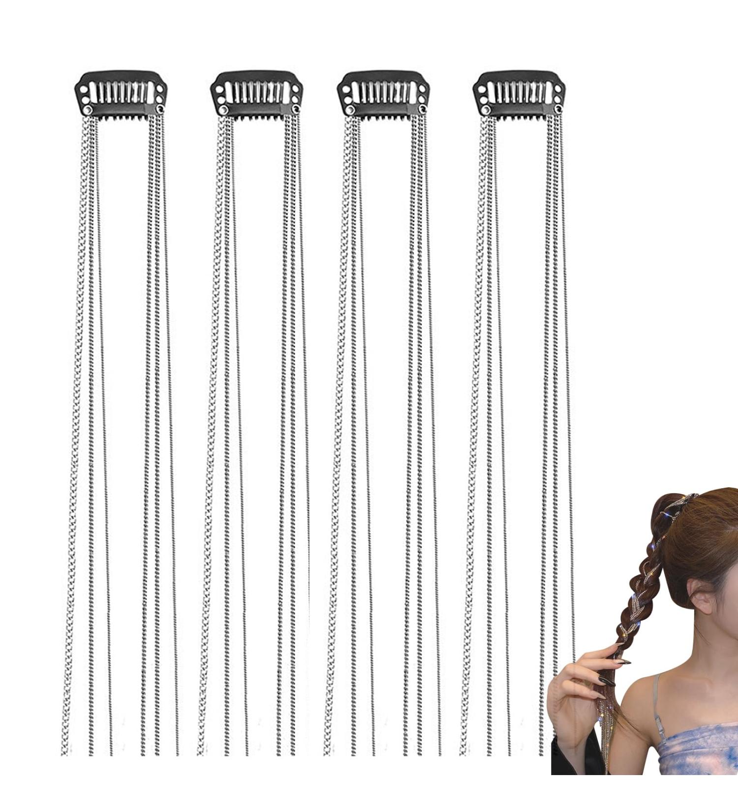 DHWEKU Hair Chain with Rhinestones Rhinestone Tassels Hair Clip Hair Chain with Crystal Tassel Hair Accessories for Girls and Women 4 Pieces - Buy Online on SooperMarket.com