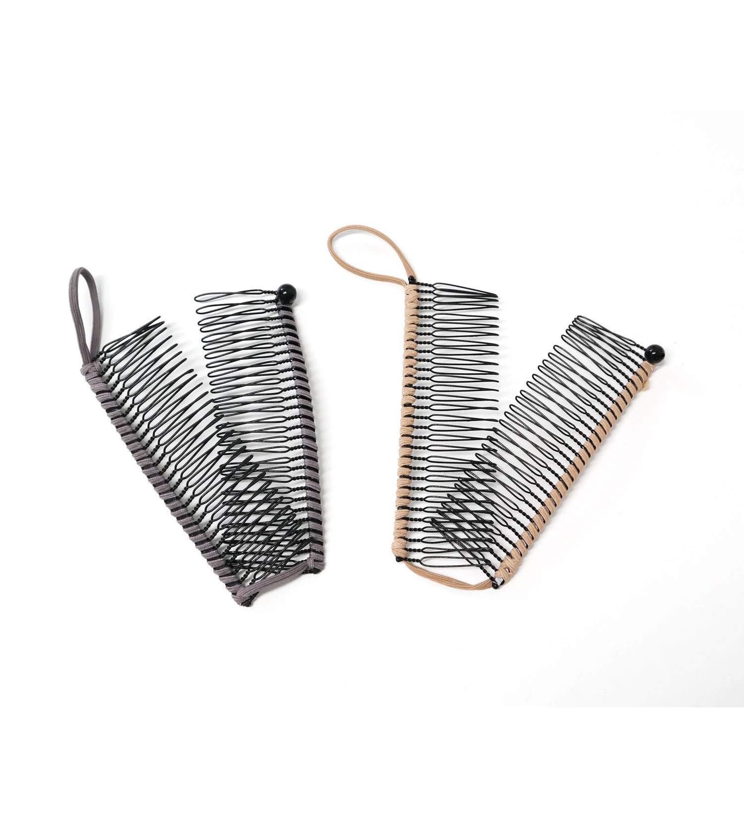 GETAGOTA 2-Piece Adjustable Banana Hair Clip Comb Set for Women - Double Combs Hair Accessory for Styling Thick Curly Hair - Brown and Beige - Buy Online on SooperMarket.com