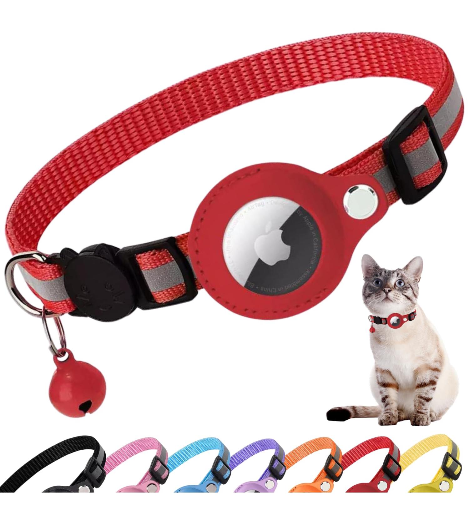 Croc-Cat Airtag Cat Neck Band - Safe Stylish Collar for Kittens & Small Dogs | Compatible with Apple Airtag | Anti-Strangulation Safety Buckle | Red - Buy Online on SooperMarket.com